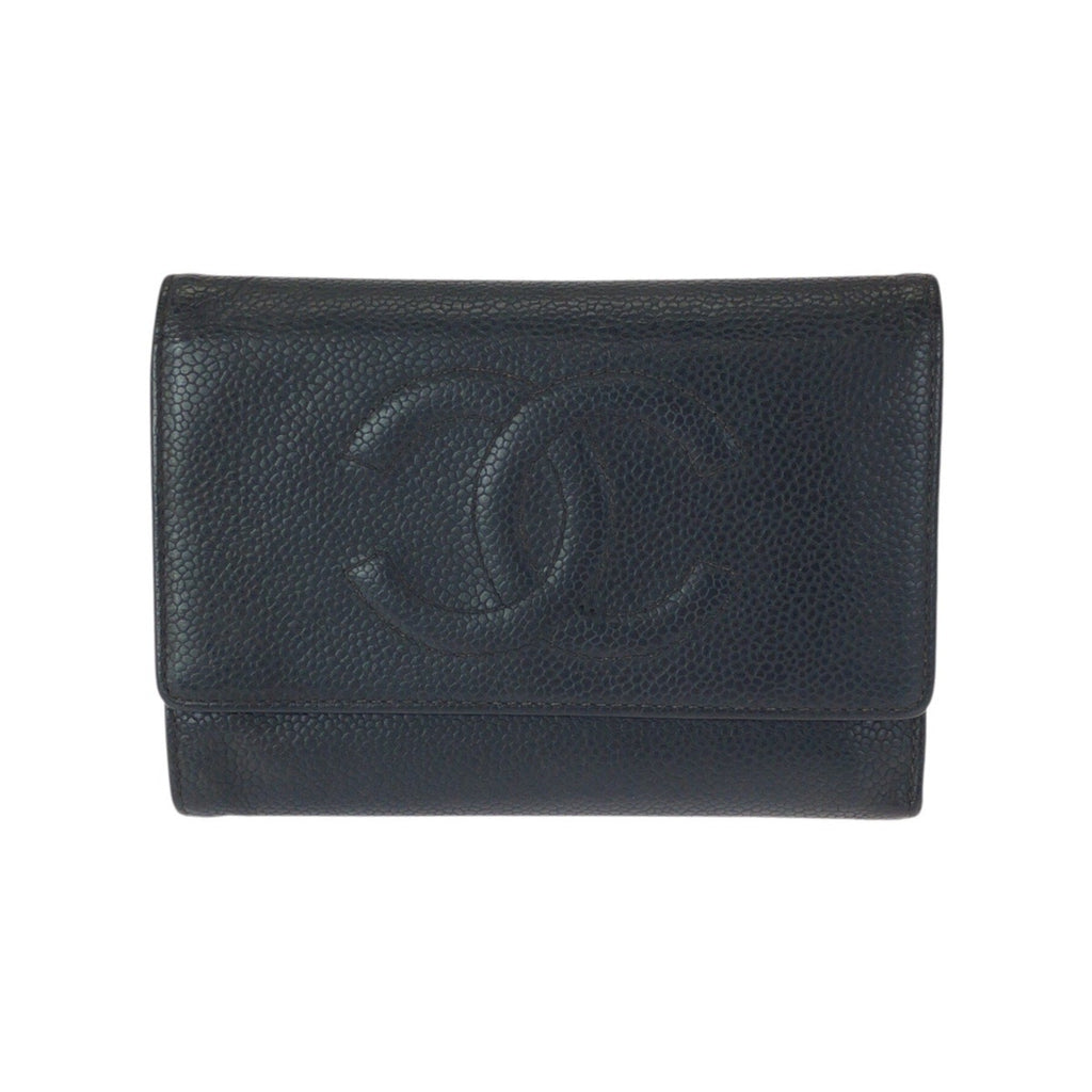 Chanel Black Grained Calfskin Wallet (Tri-Fold) (Pre-Owned)