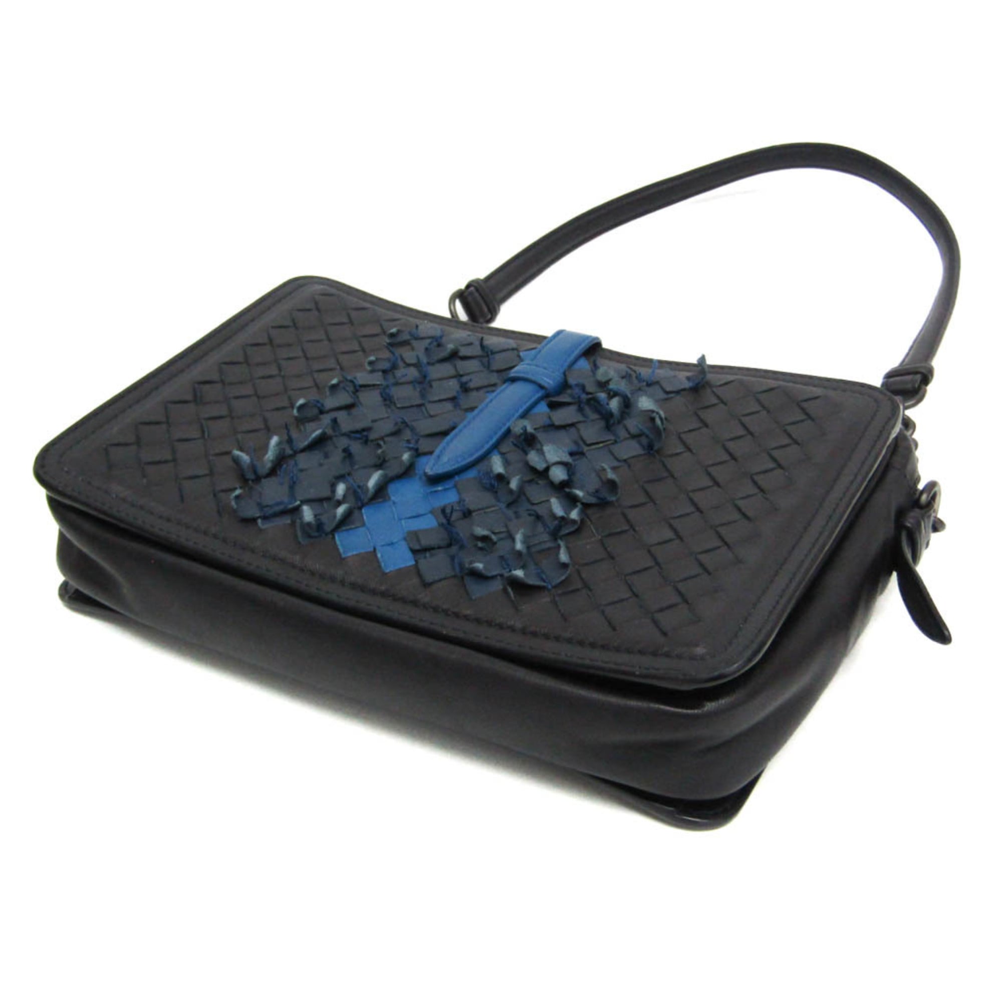 Bottega Veneta Belt Flap Camera Bag Intrecciato Nappa Navy Leather Shoulder Bag Bag (Pre-Owned)
