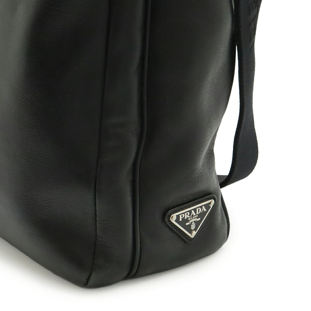 Prada Black Nero White Leather Shoulder Bag Tote Bag (Pre-Owned)