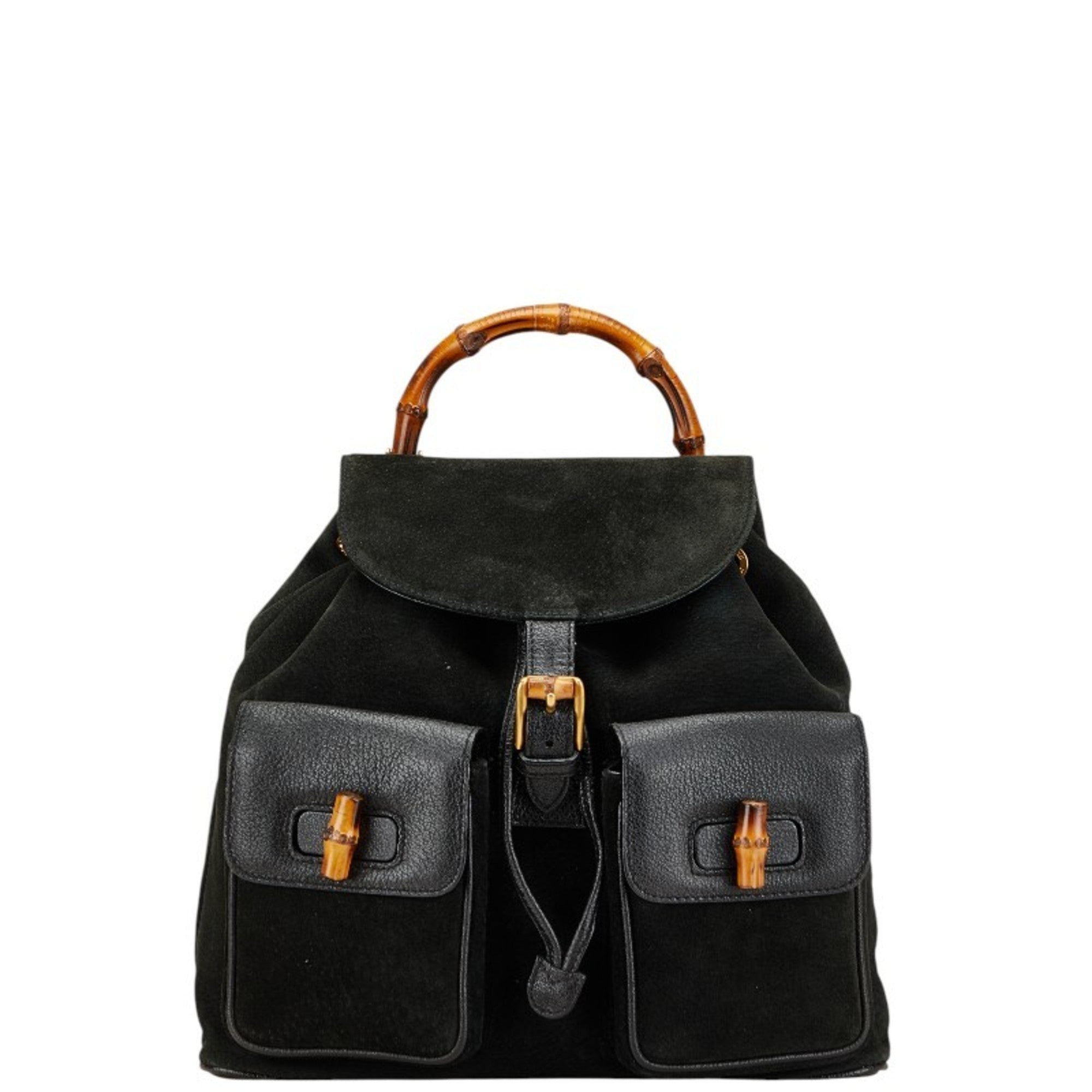 Gucci Bamboo Black Suede Leather Backpack (Pre-Owned)