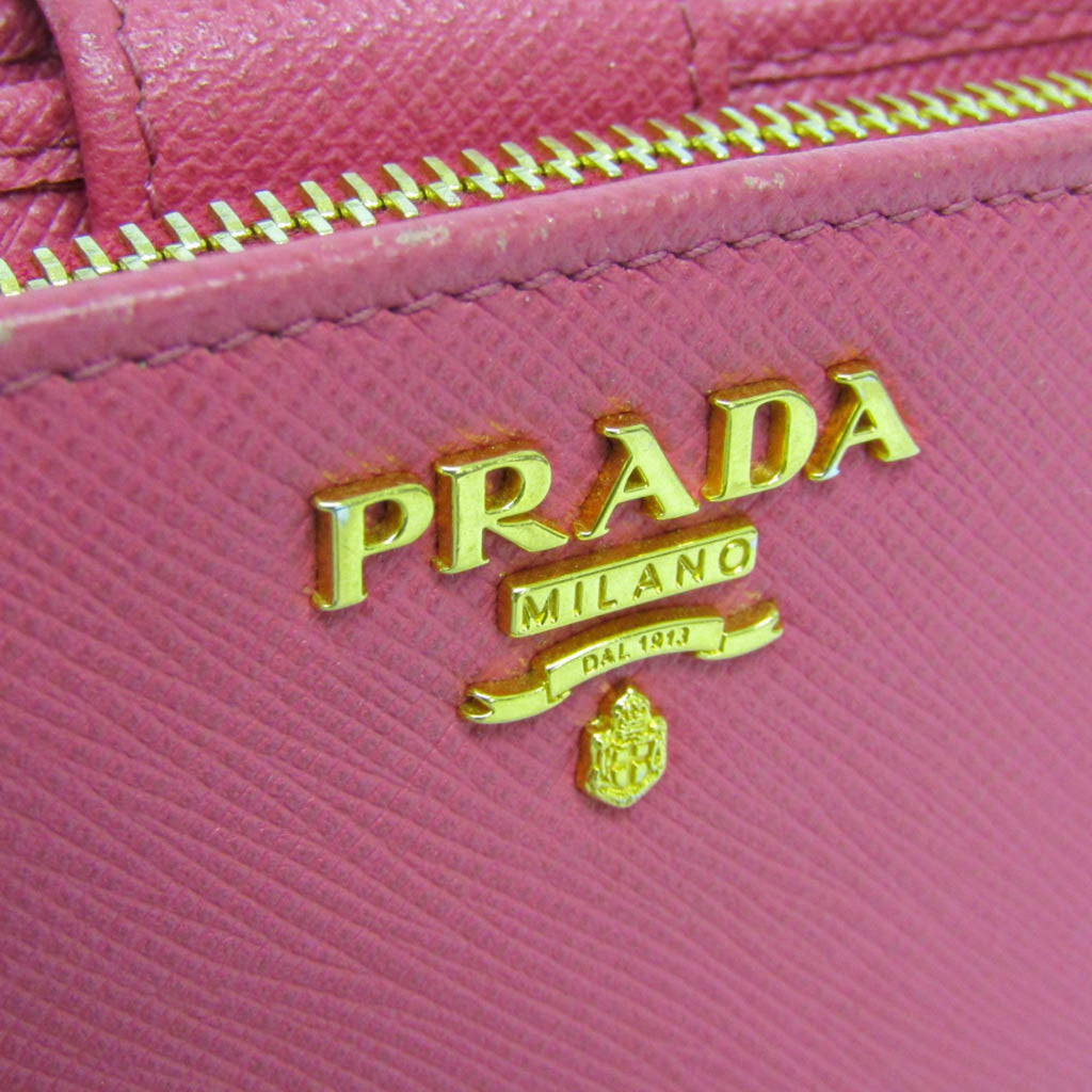 Prada Tab Bifold Wallet Saffiano Leather Pink Leather Wallets Accessory (Pre-Owned)
