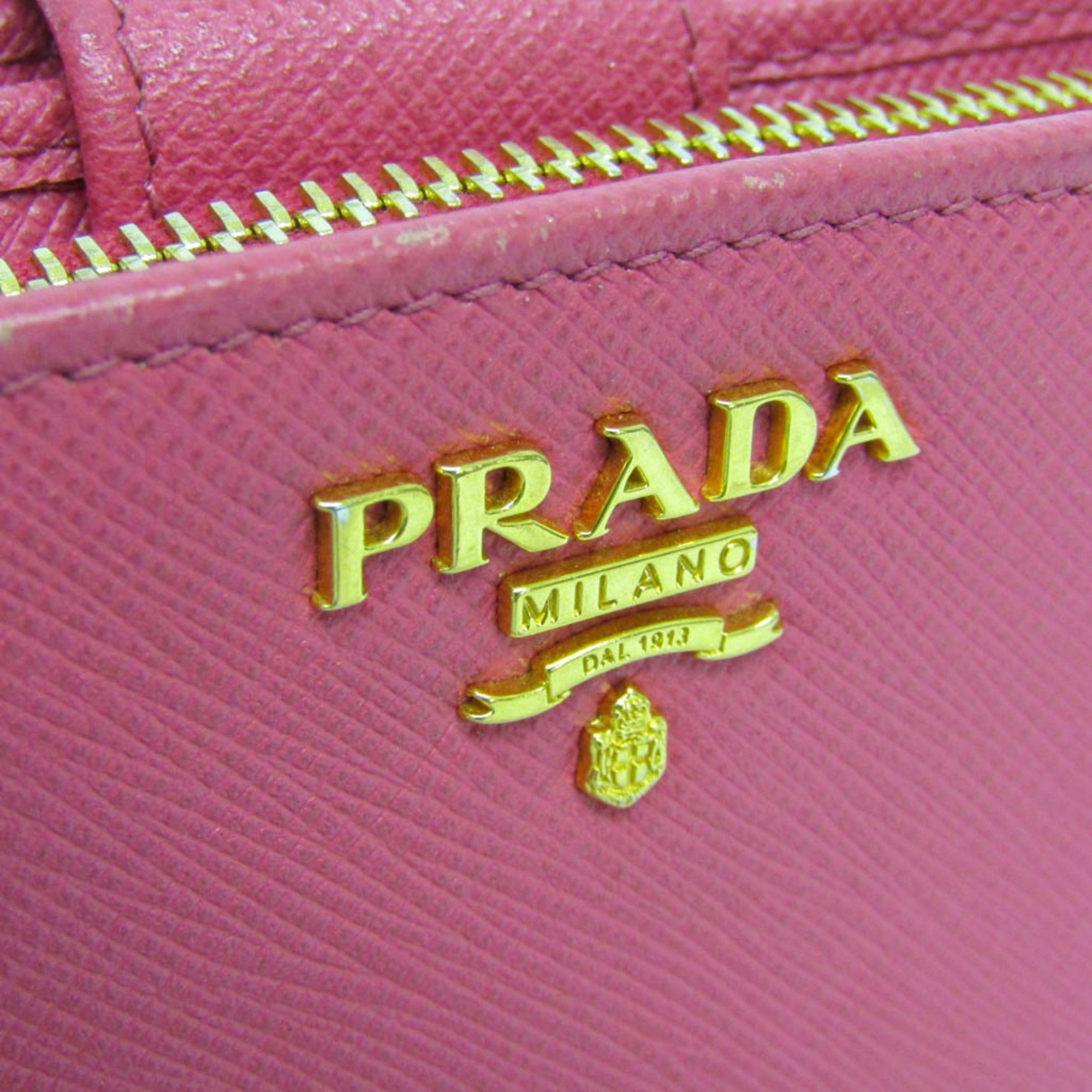 Prada Tab Bifold Wallet Saffiano Leather Pink Leather Wallets Accessory (Pre-Owned)