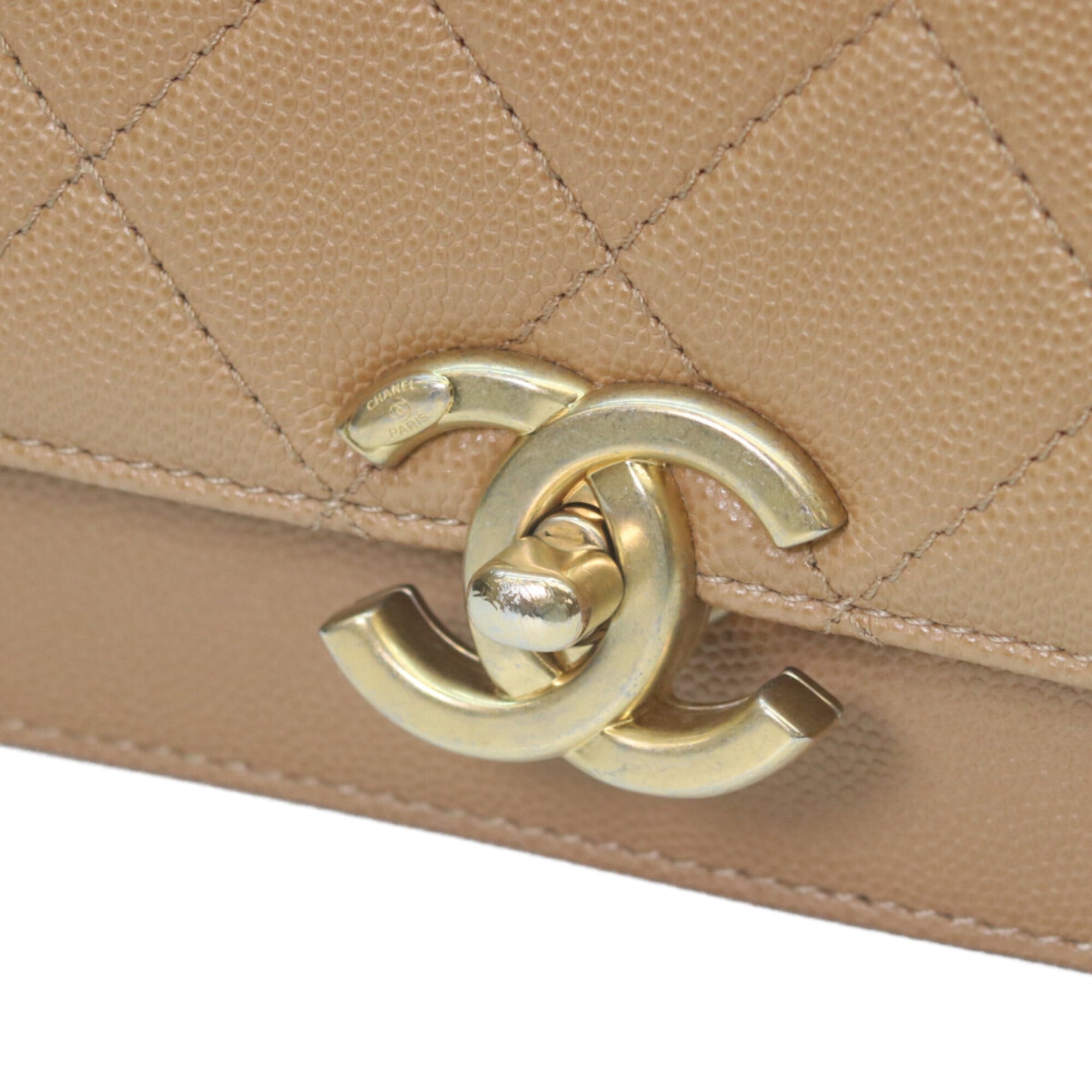 Chanel Beige Grained Calfskin Shoulder Bag (Pre-Owned)