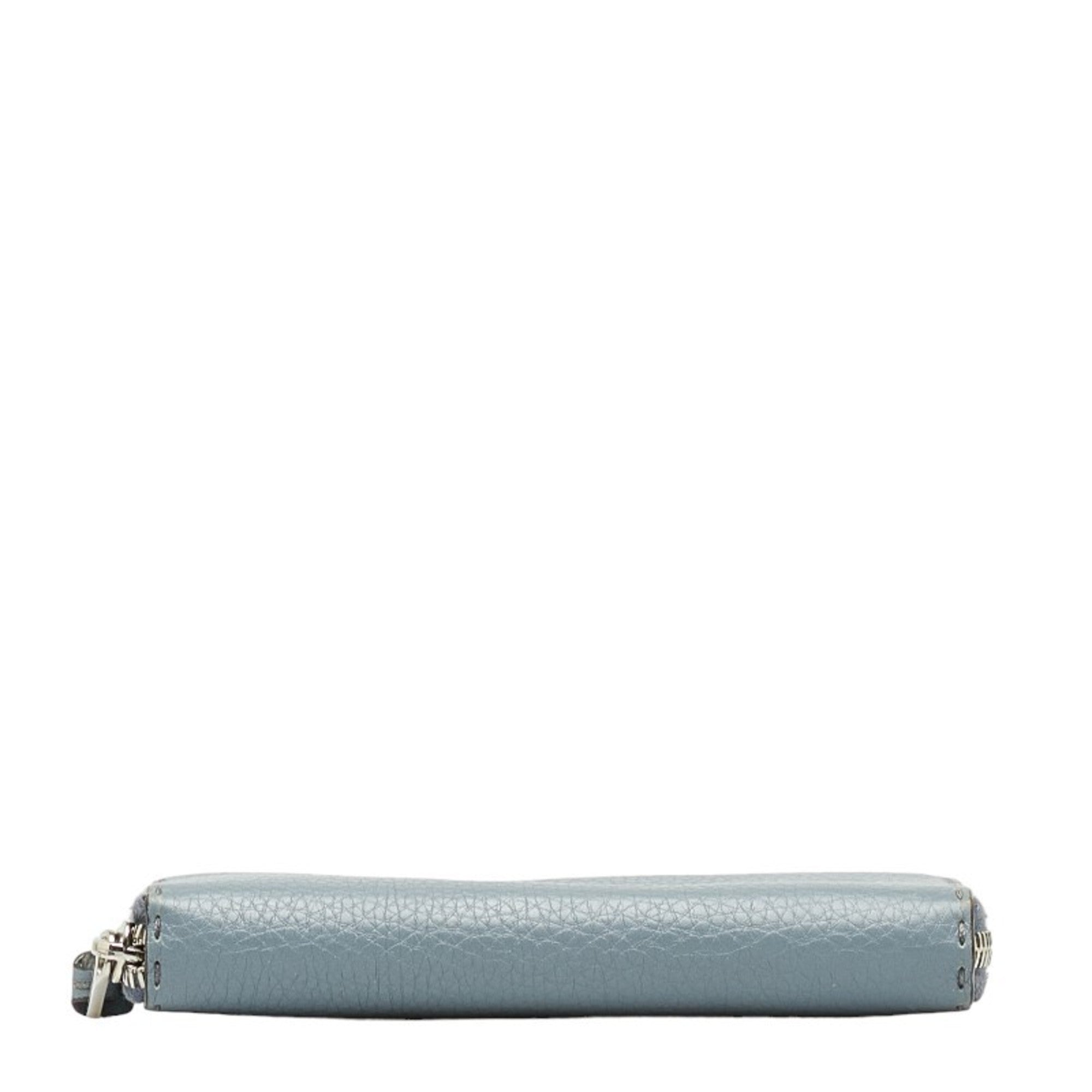 Fendi Blue Gray Leather Long Wallet (Bi-Fold) (Pre-Owned)