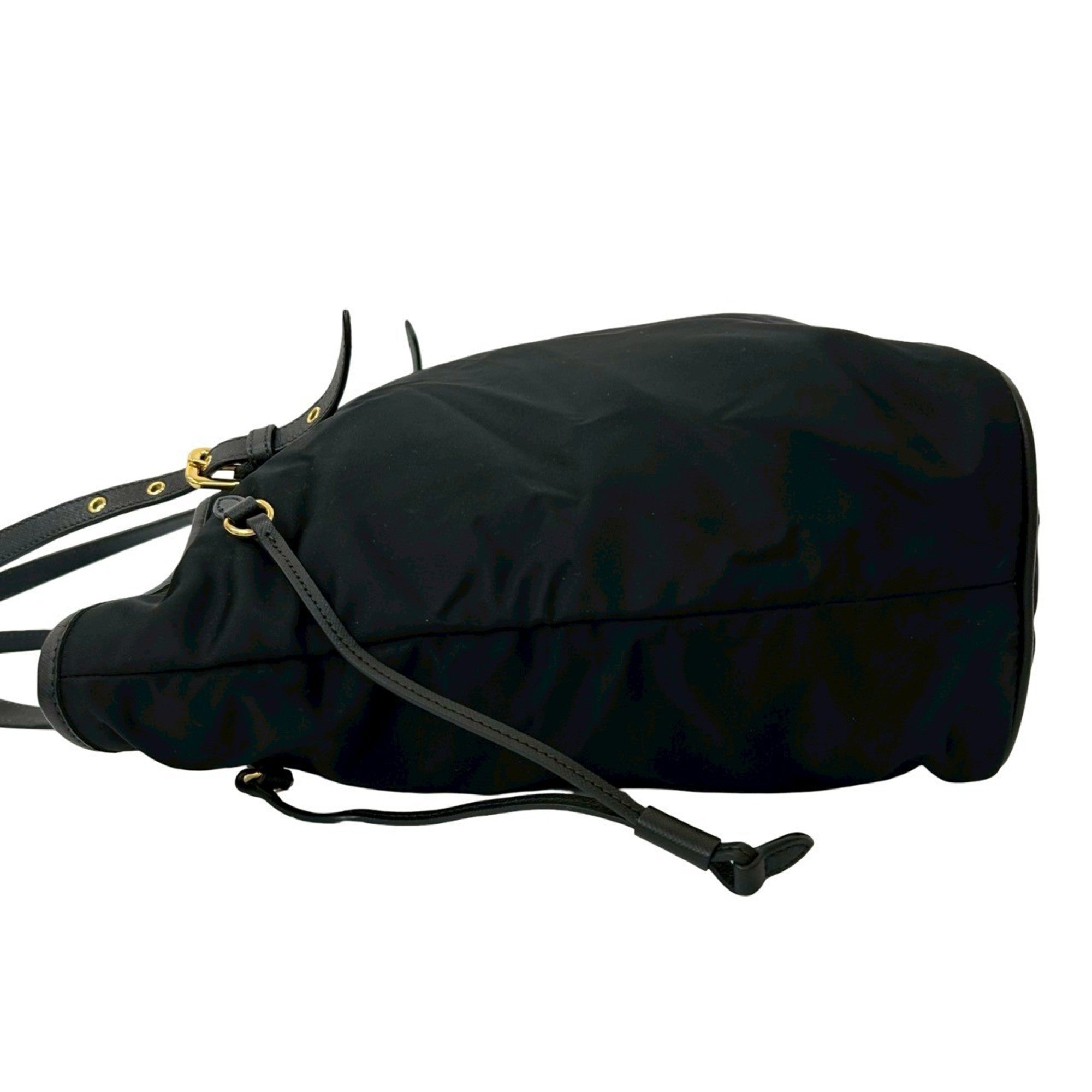 Prada Black Nylon Leather Shoulder Bag Tote Bag (Pre-Owned)