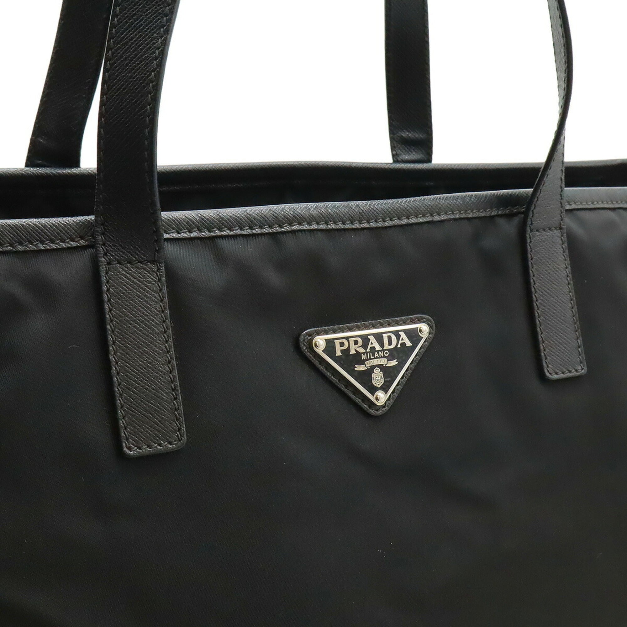 Prada Black Nero Nylon Leather Shoulder Bag Tote Bag (Pre-Owned)