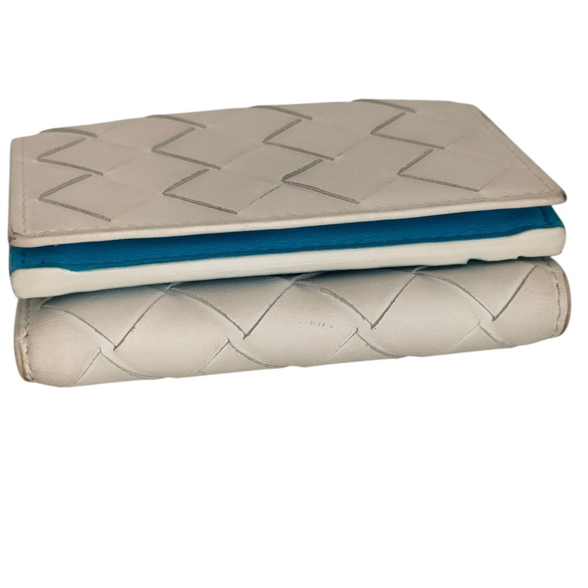 Bottega Veneta Blue White Intrecciato Wallet (Tri-Fold) (Pre-Owned)