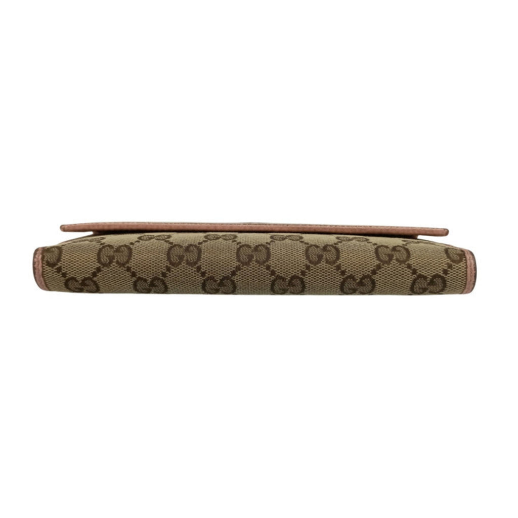 Gucci Beige Pink Gg Canvas Leather Long Wallet (Bi-Fold) (Pre-Owned)