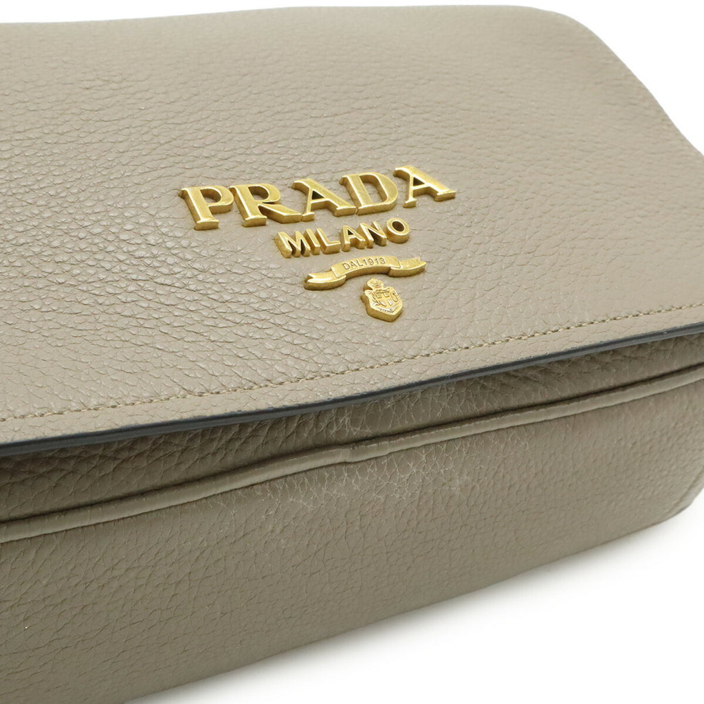 Prada Gray Leather Pochette Shoulder Bag (Pre-Owned)