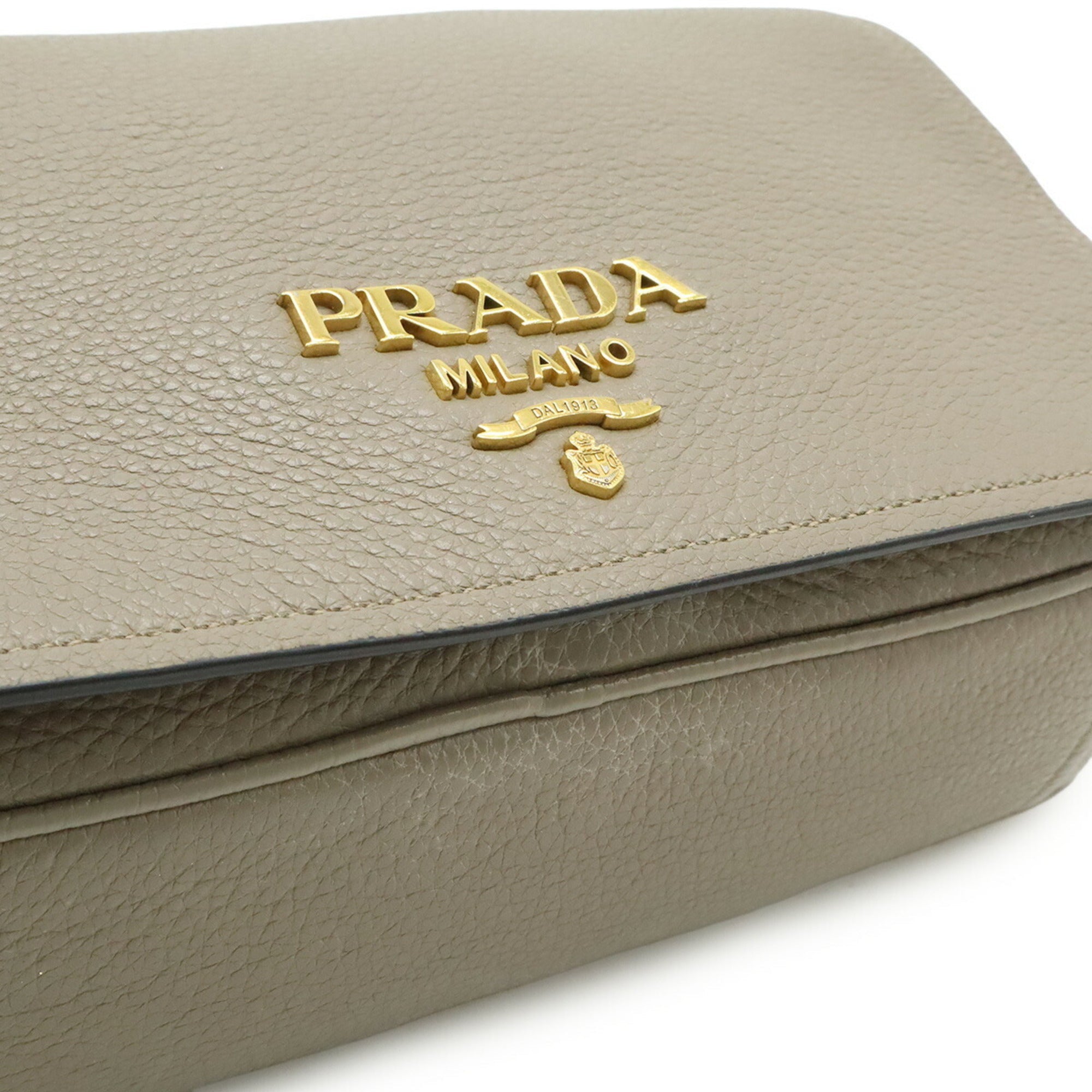 Prada Gray Leather Pochette Shoulder Bag (Pre-Owned)