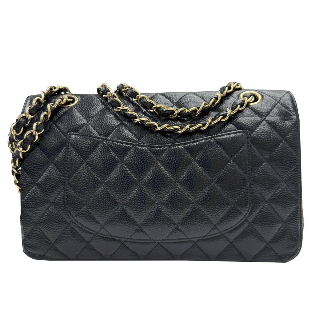 Chanel Gold Black Grained Calfskin Leather Chain/Shoulder Wallet (Pre-Owned)