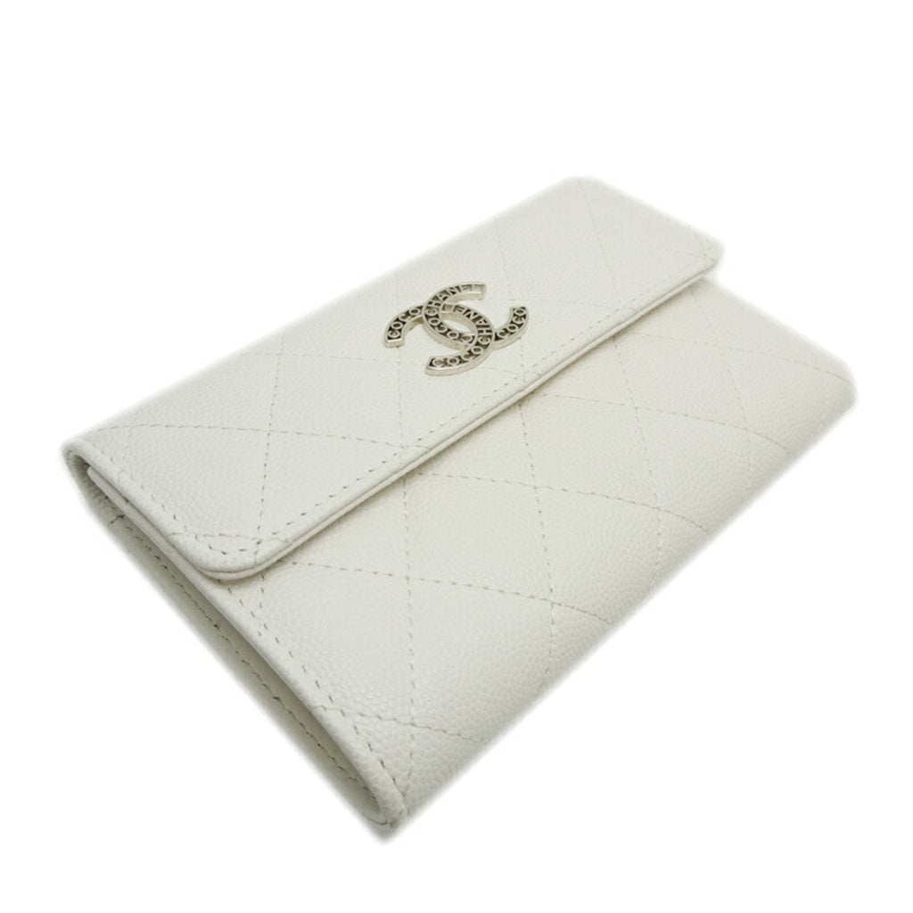 Chanel White Grained Calfskin Wallet (Tri-Fold) (Pre-Owned)