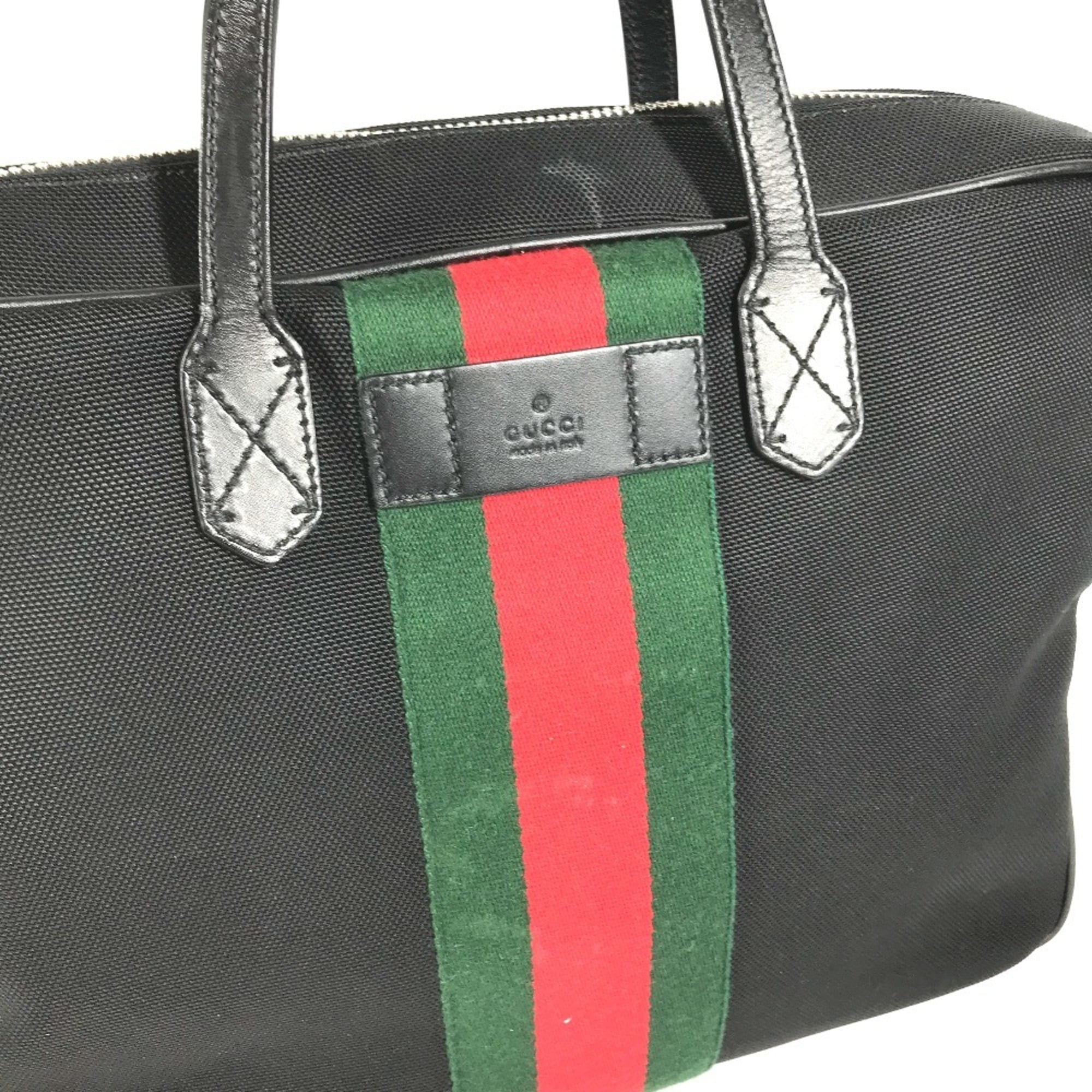 Gucci Black Leather Canvas Handbag Shoulder Bag Tote Bag (Pre-Owned)