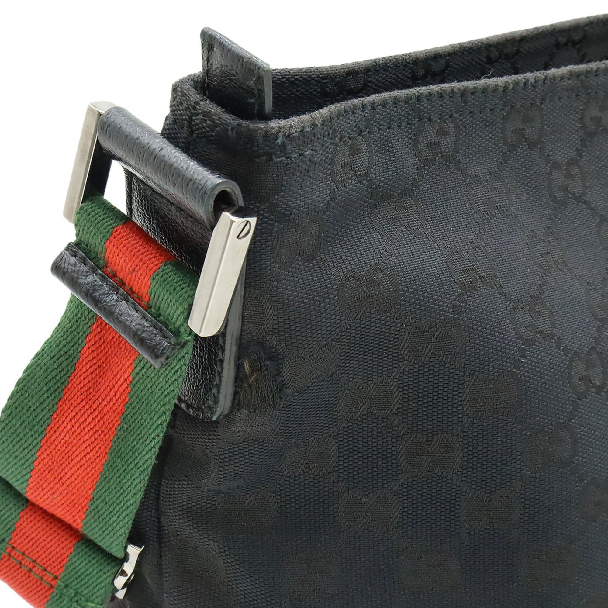 Gucci Black Green Red Color Gg Canvas Shoulder Bag (Pre-Owned)