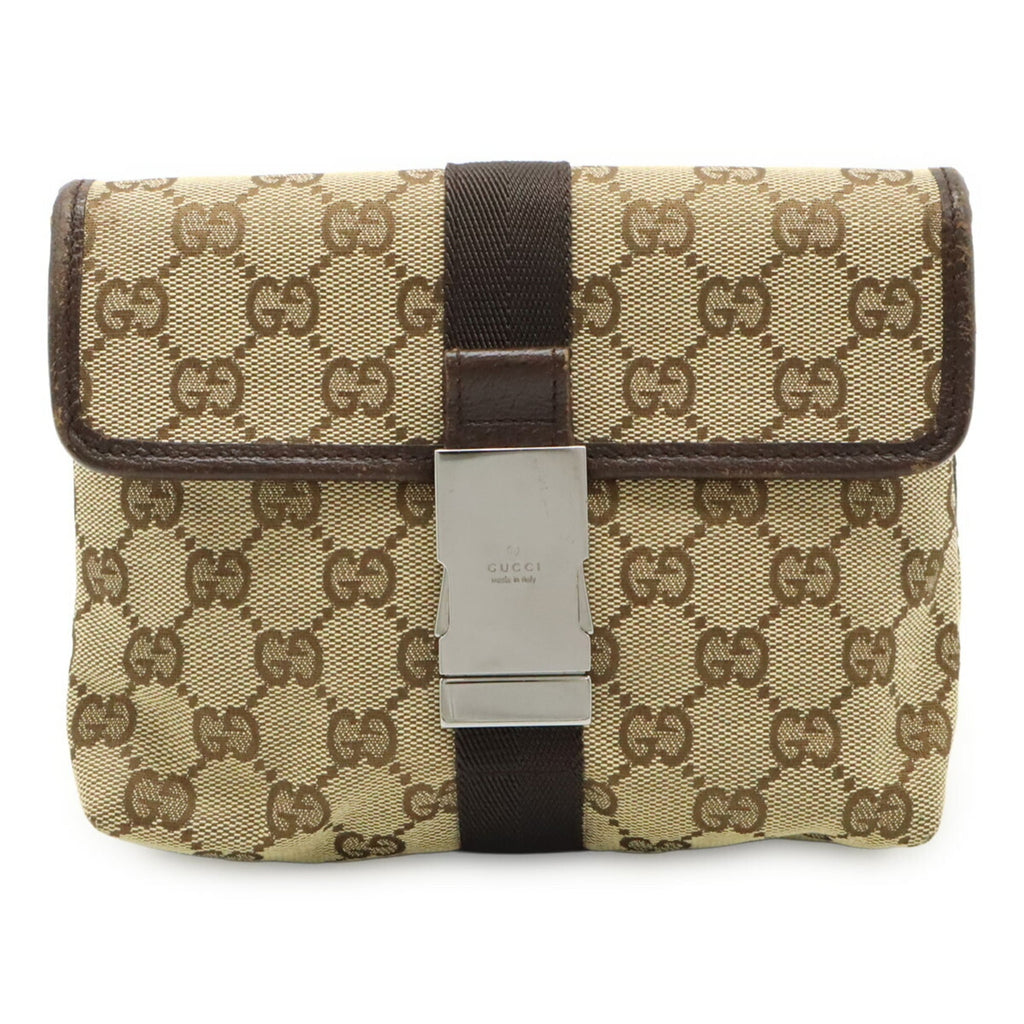 Gucci Beige Dark Brown Canvas Leather Pouch Sling Bag (Pre-Owned)