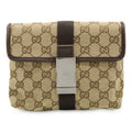 Gucci Beige Dark Brown Canvas Leather Pouch Sling Bag (Pre-Owned)