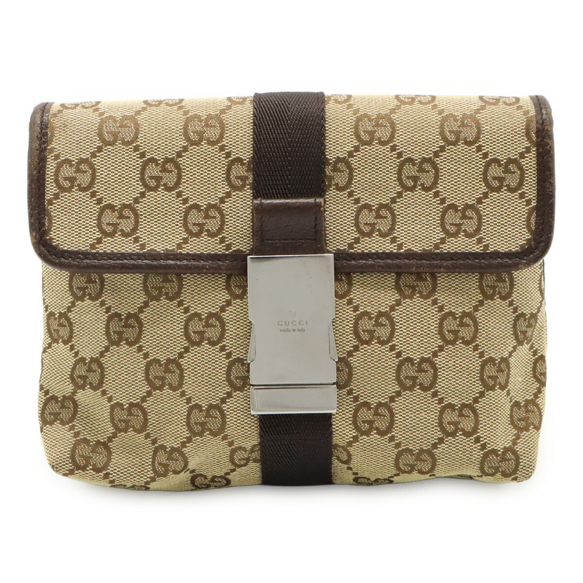 Gucci Beige Dark Brown Canvas Leather Pouch Sling Bag (Pre-Owned)