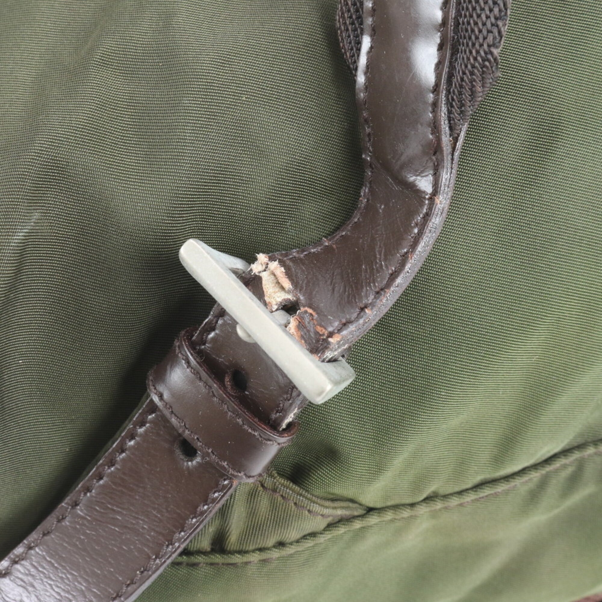 Prada Brown Green Nylon Leather Backpack (Pre-Owned)