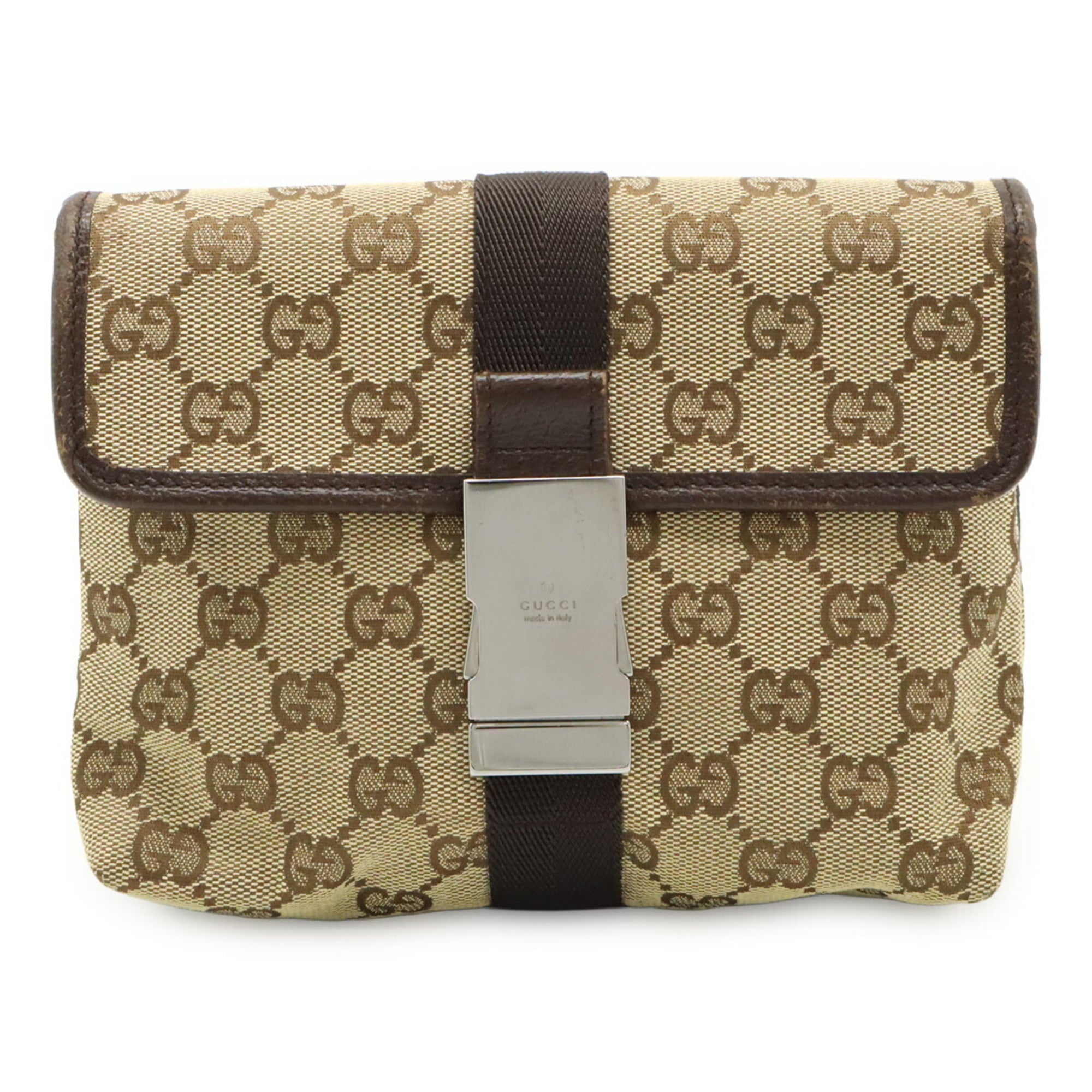 Gucci Beige Dark Brown Canvas Leather Pouch Sling Bag (Pre-Owned)