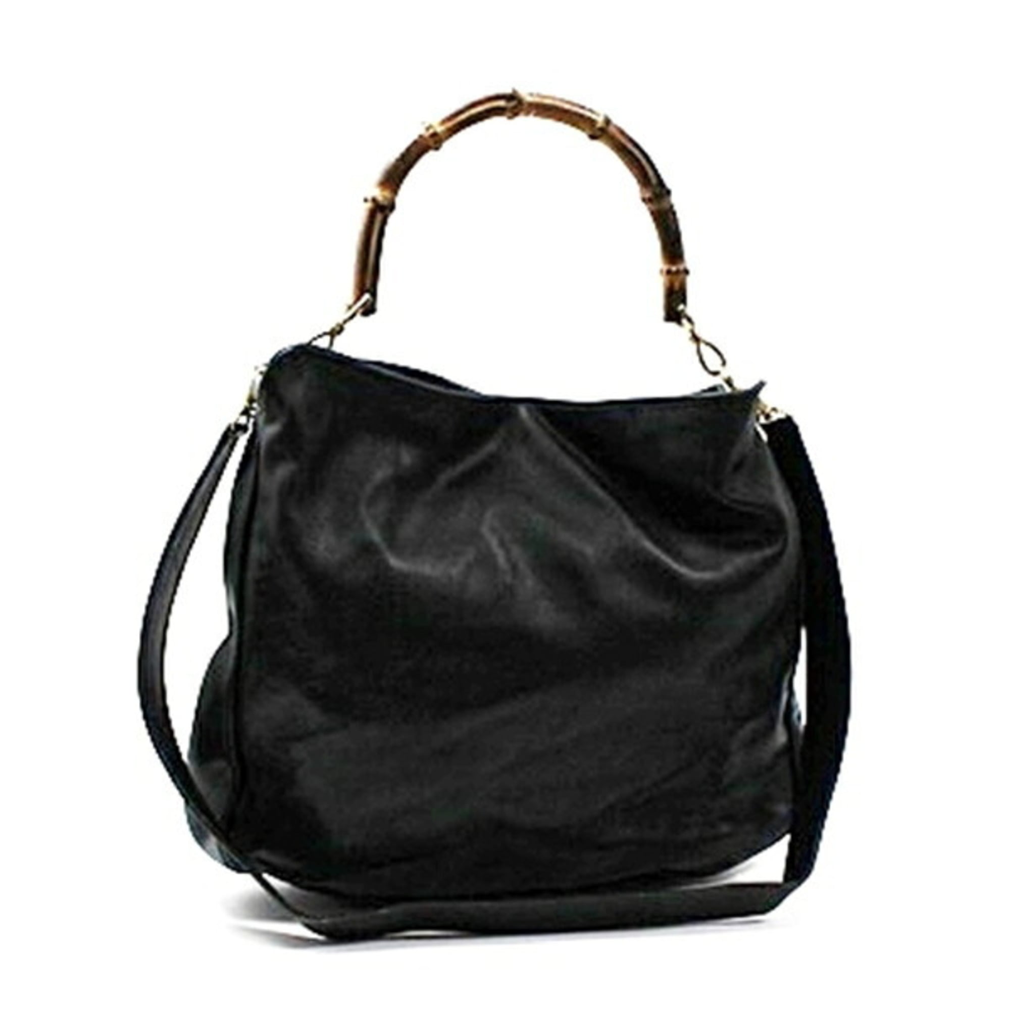 Gucci Bamboo Black Gray Leather Shoulder Bag (Pre-Owned)