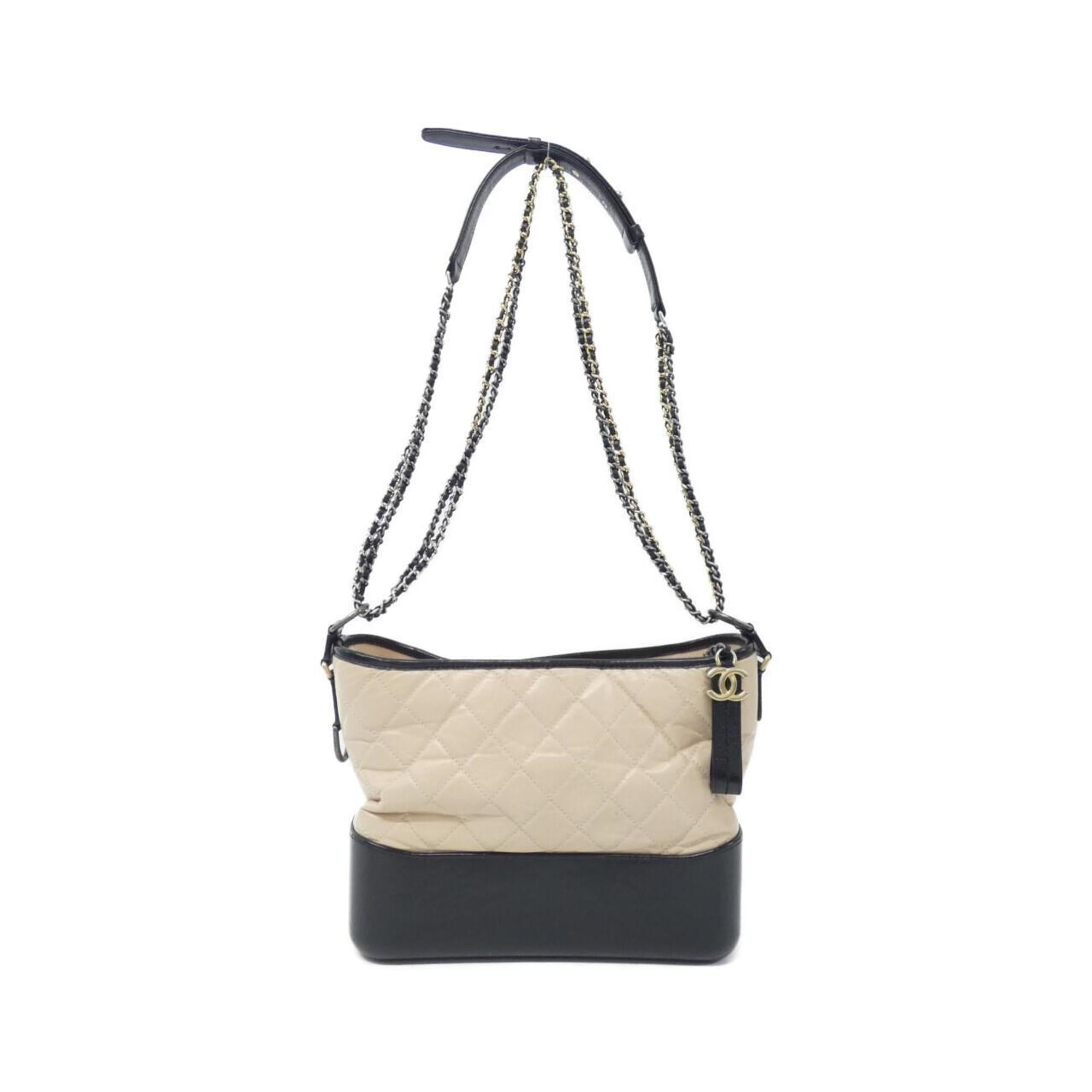 Chanel Gabriel Beige Black Leather Shoulder Bag (Pre-Owned)