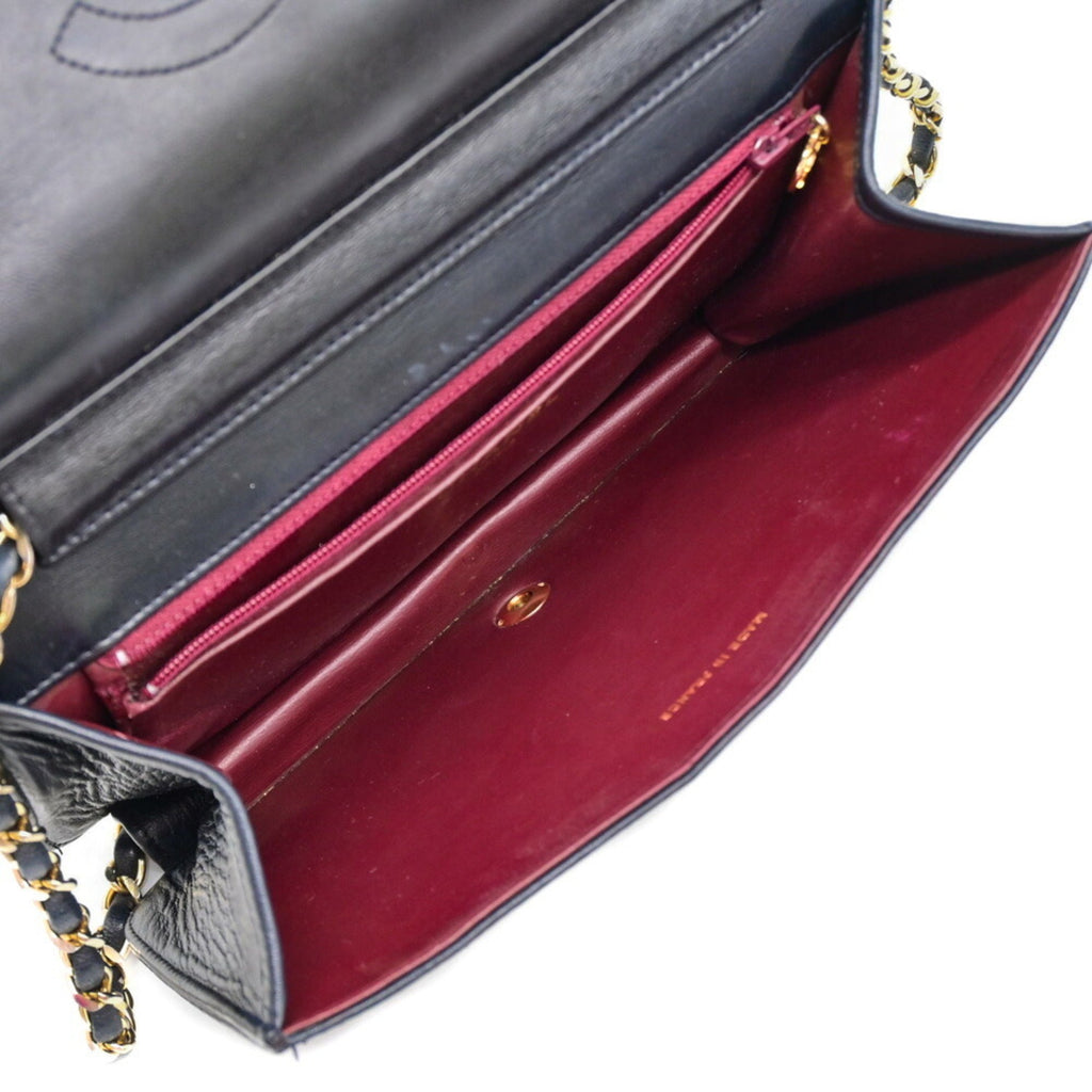 Chanel Black Leather Clutch Bag Shoulder Bag (Pre-Owned)