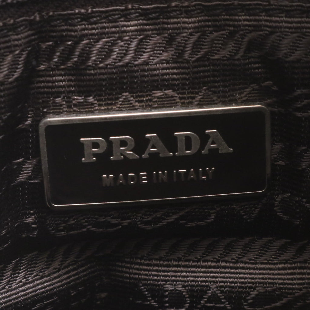 Prada Black Brown Leather Canvas Handbag Tote Bag (Pre-Owned)