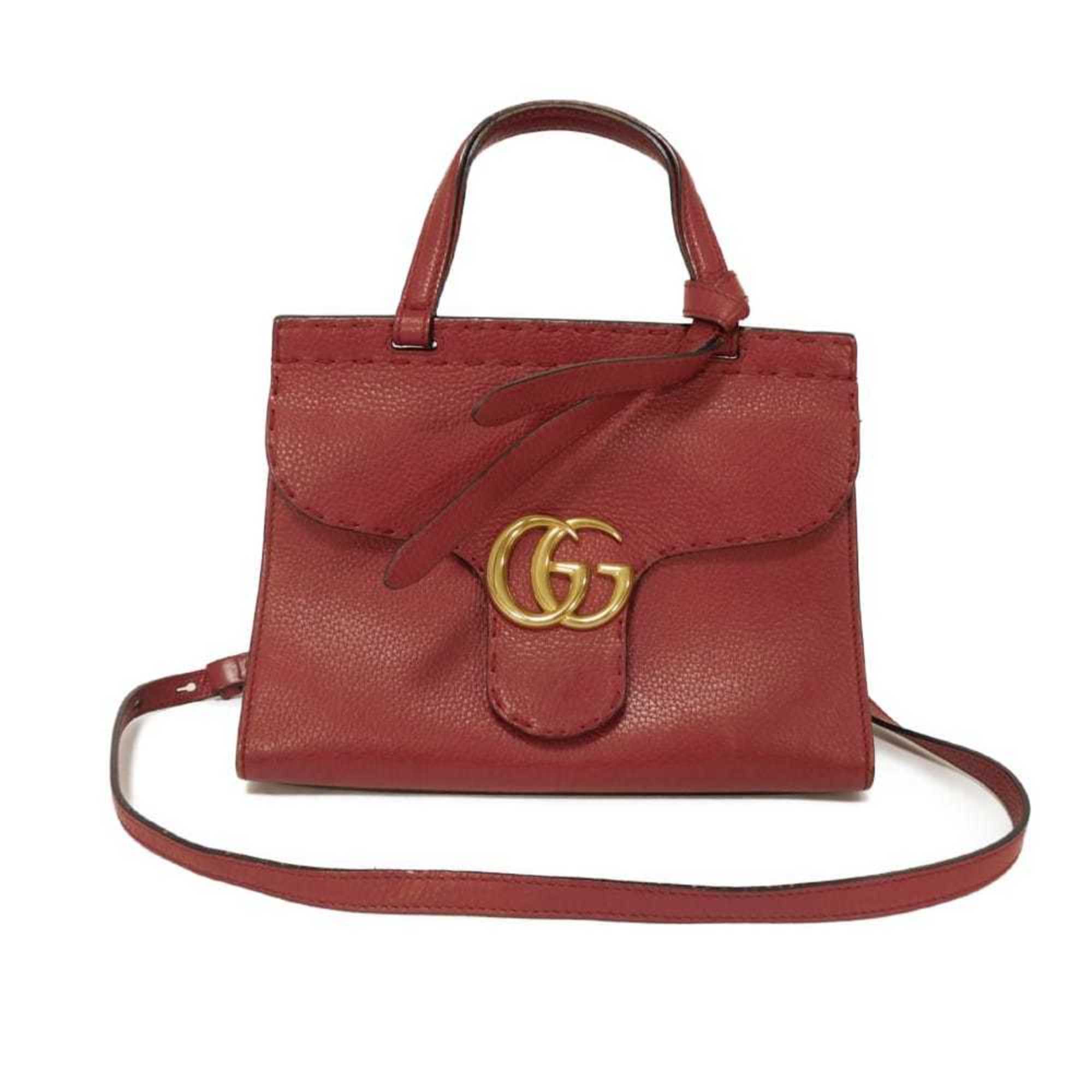 Gucci Gg Marmont Red Color Leather Handbag Shoulder Bag (Pre-Owned)
