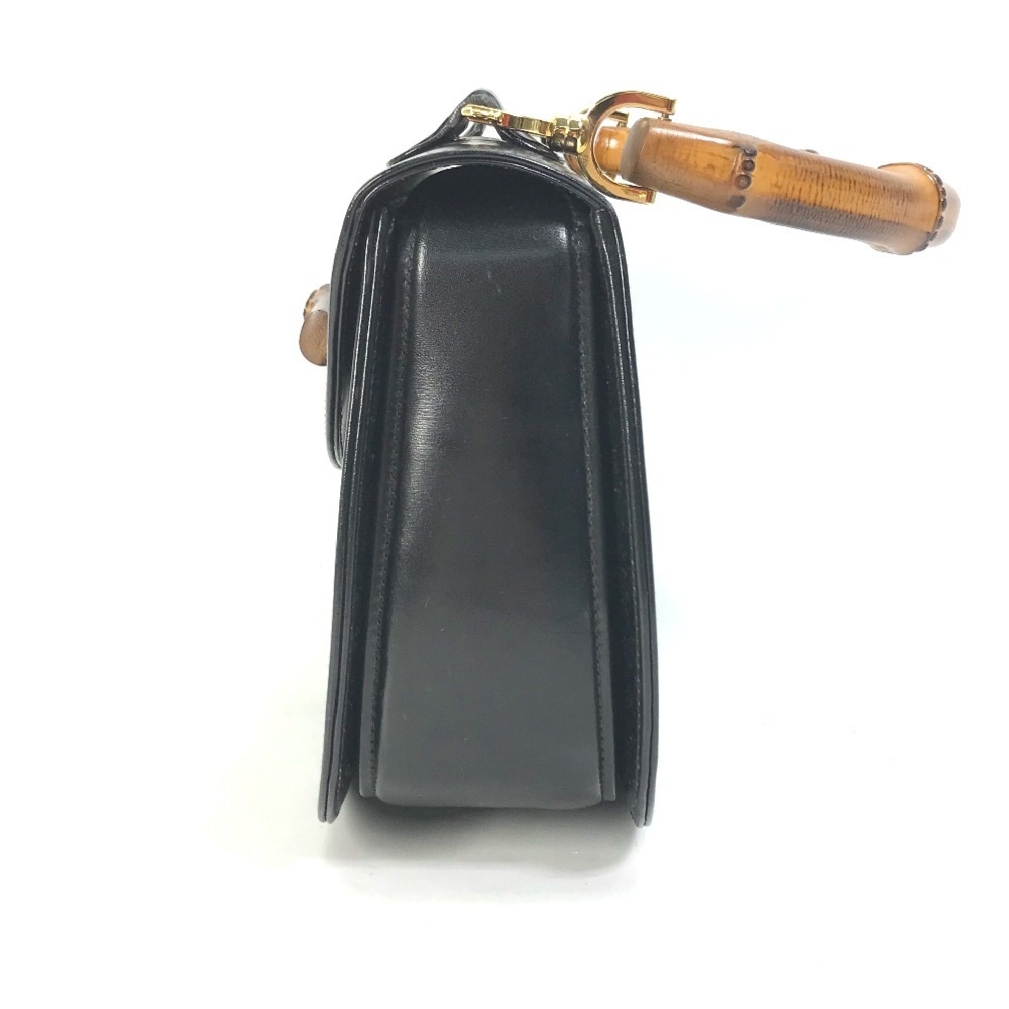 Gucci Black Leather Bamboo Handbag (Pre-Owned)