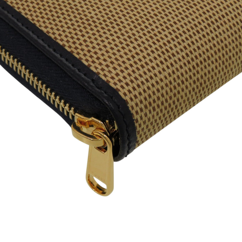 Gucci Beige Navy Canvas Leather Long Wallet (Bi-Fold) (Pre-Owned)