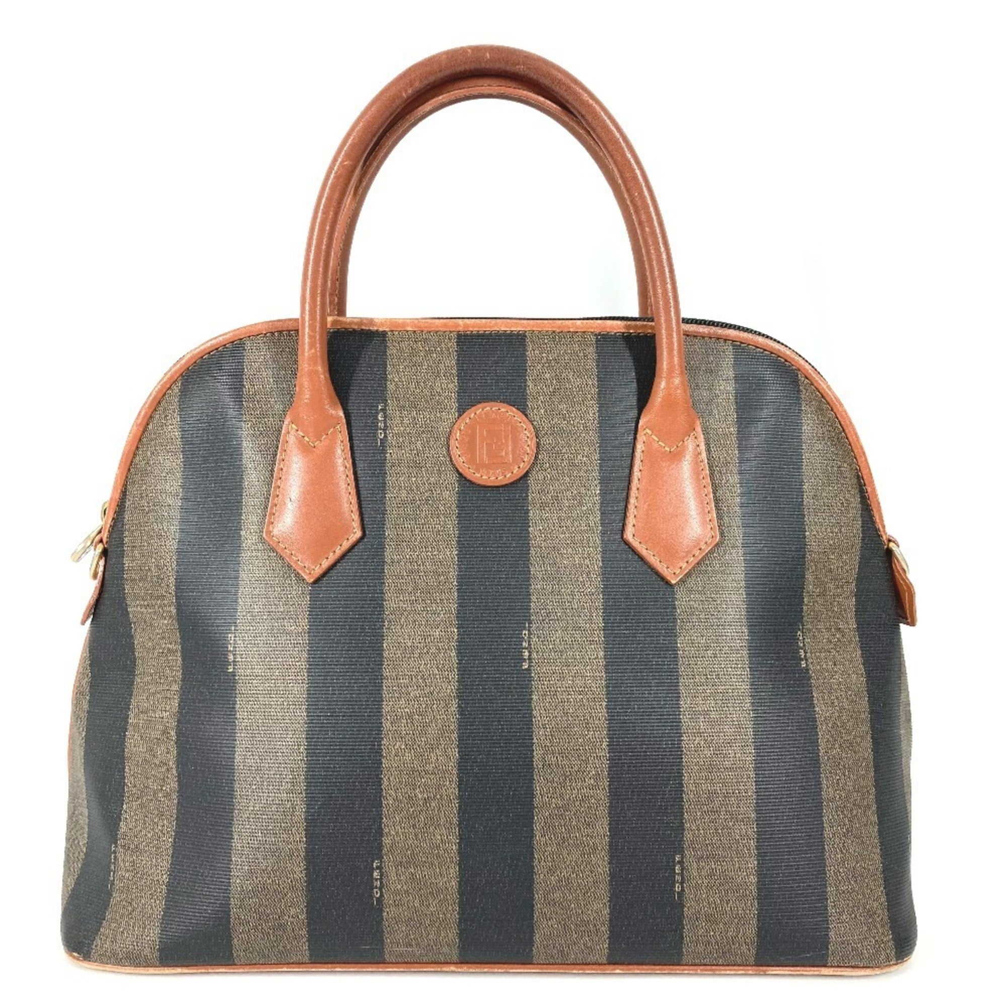 Fendi Pequin Brown Khaki Pvc Leather Handbag Tote Bag (Pre-Owned)