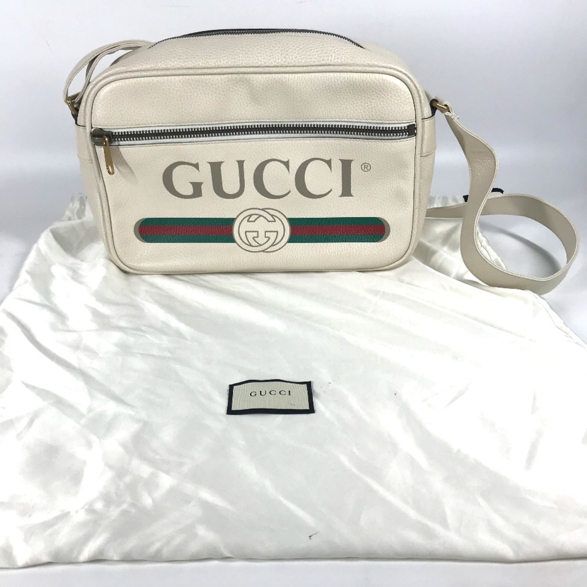 Gucci White Leather Messenger Bag Shoulder Bag (Pre-Owned)
