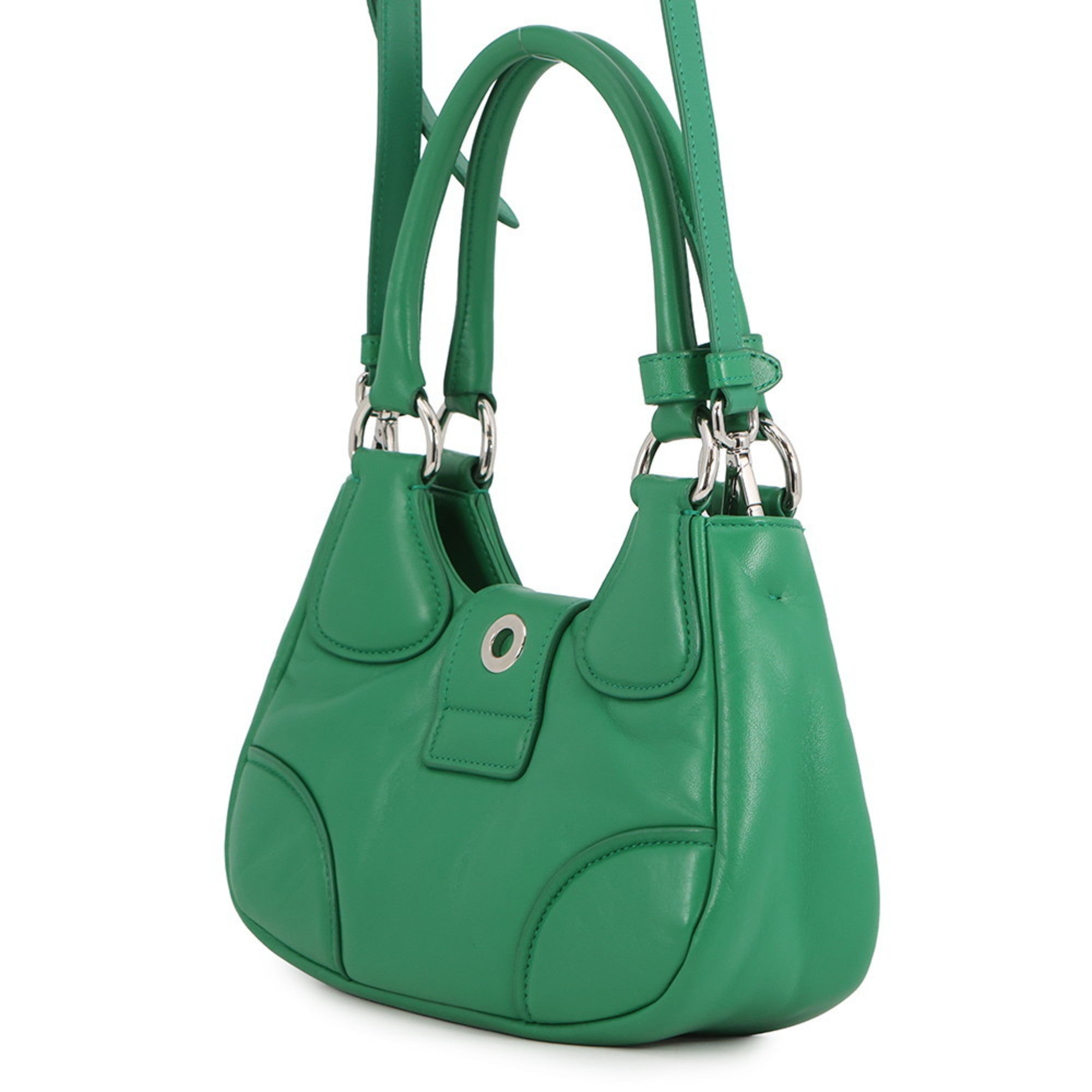 Prada Green Leather Handbag Shoulder Bag (Pre-Owned)