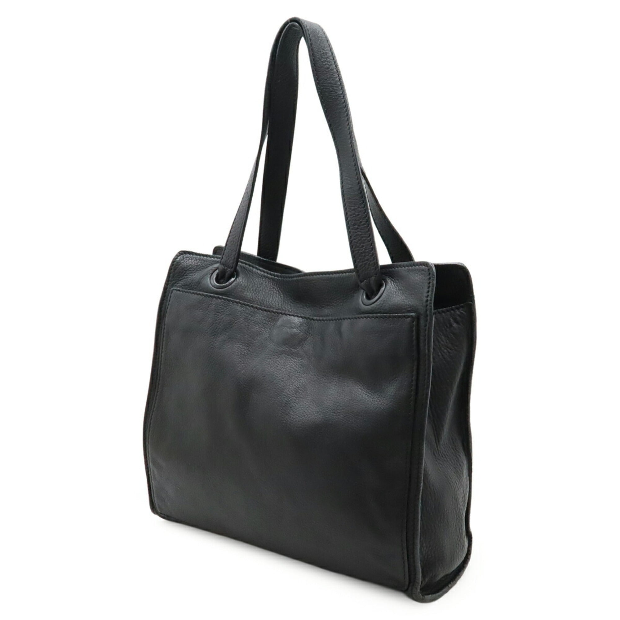 Chanel Black Leather Shoulder Bag Tote Bag (Pre-Owned)