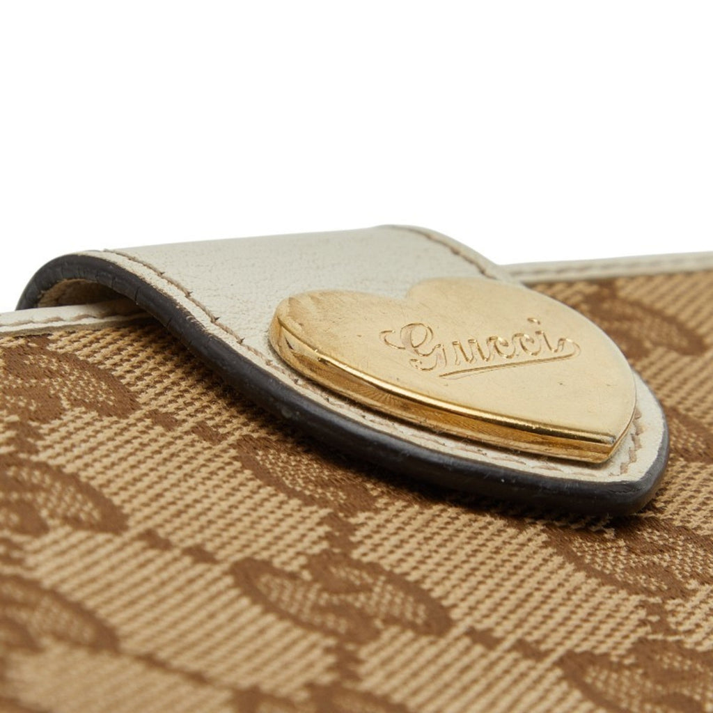 Gucci Beige White Canvas Leather Long Wallet (Bi-Fold) (Pre-Owned)