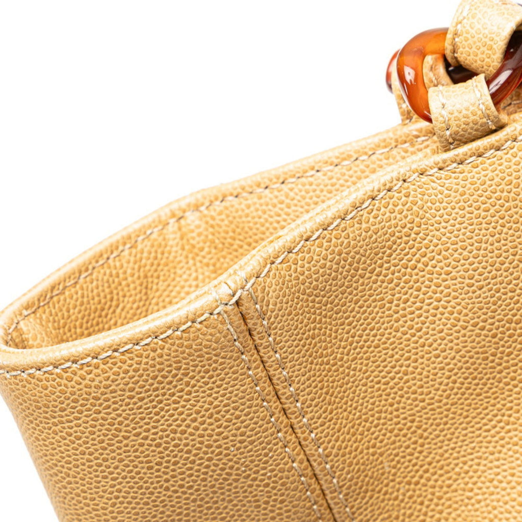 Chanel Beige Grained Calfskin Plastic Shoulder Bag Tote Bag (Pre-Owned)