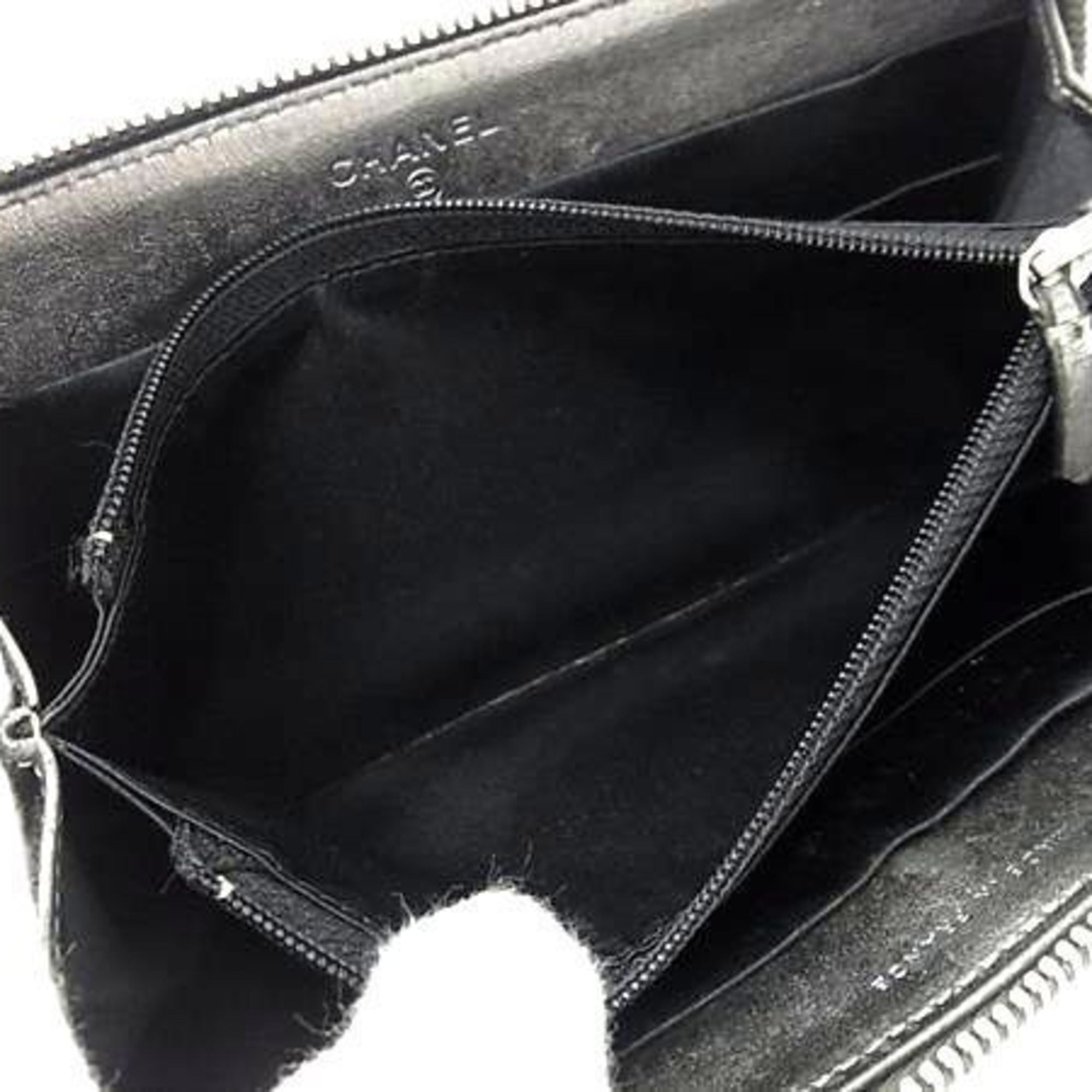 Chanel Gray Leather Long Wallet (Bi-Fold) (Pre-Owned)