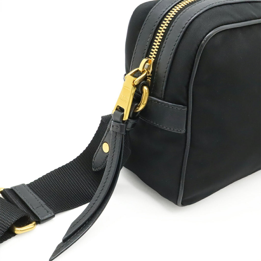 Prada Black Nero Nylon Leather Clutch Bag Handbag Pochette Pouch Shoulder Bag (Pre-Owned)