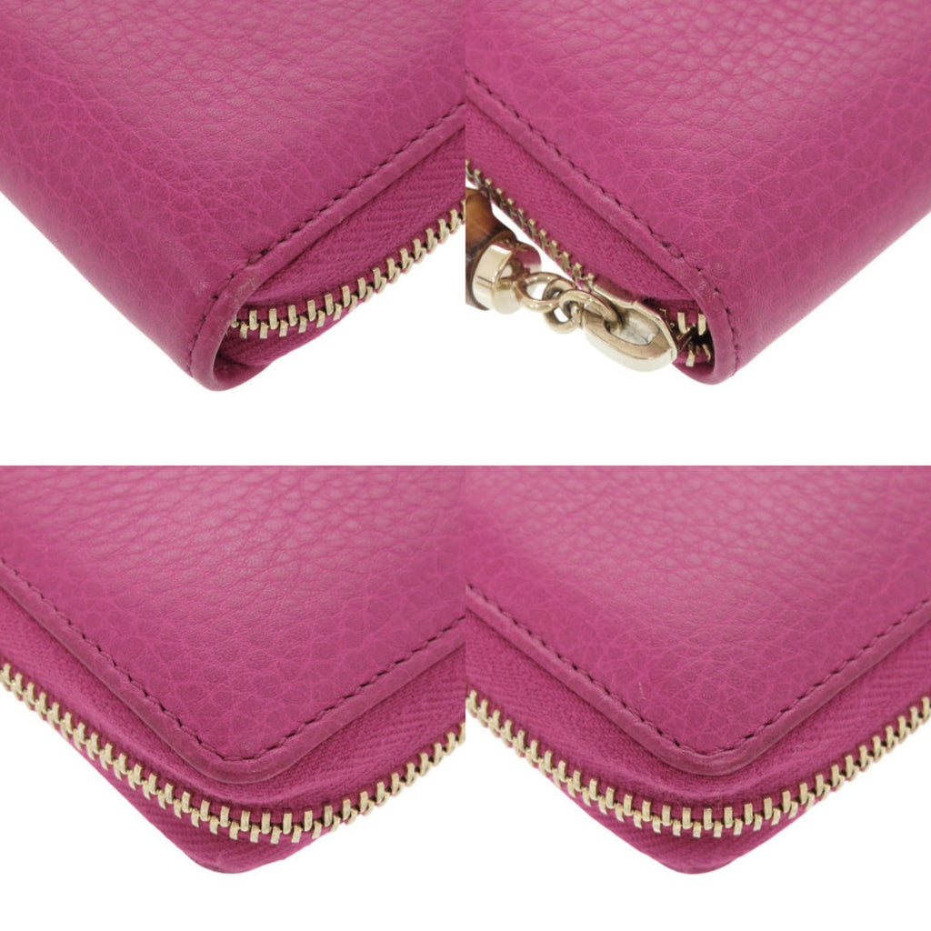 Gucci Bamboo Pink Bamboo Leather Long Wallet (Bi-Fold) (Pre-Owned)