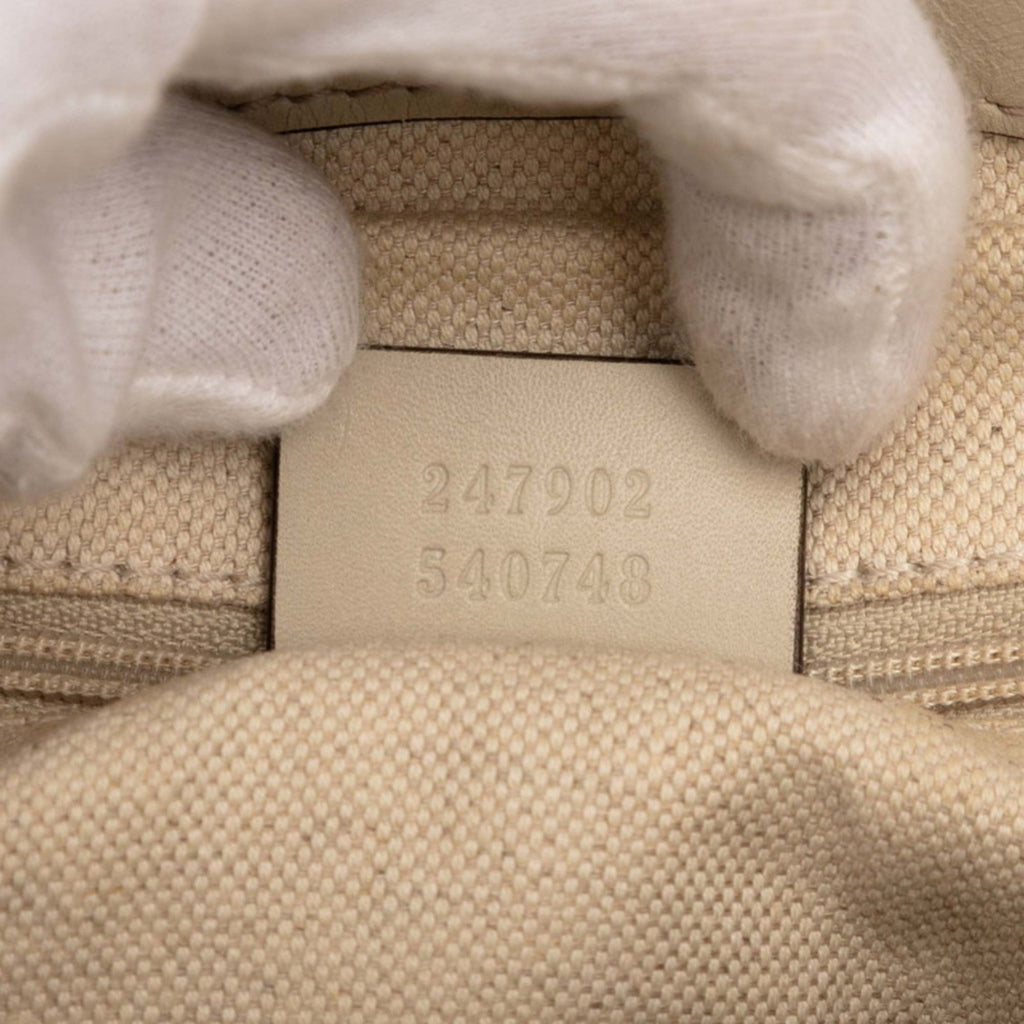 Gucci Beige White Canvas Leather Handbag Shoulder Bag (Pre-Owned)