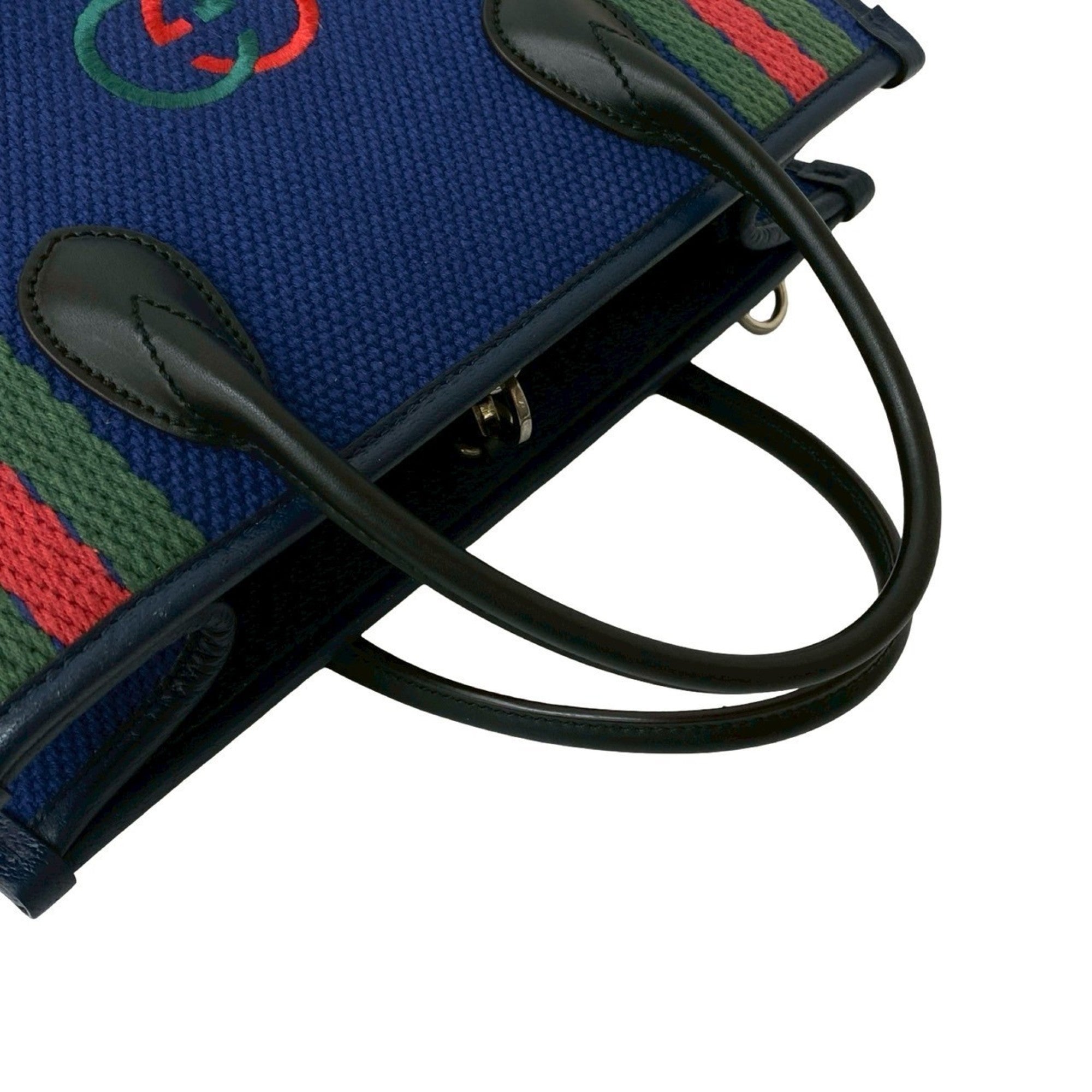 Gucci Black Blue Green Navy Red Color Canvas Handbag Tote Bag (Pre-Owned)
