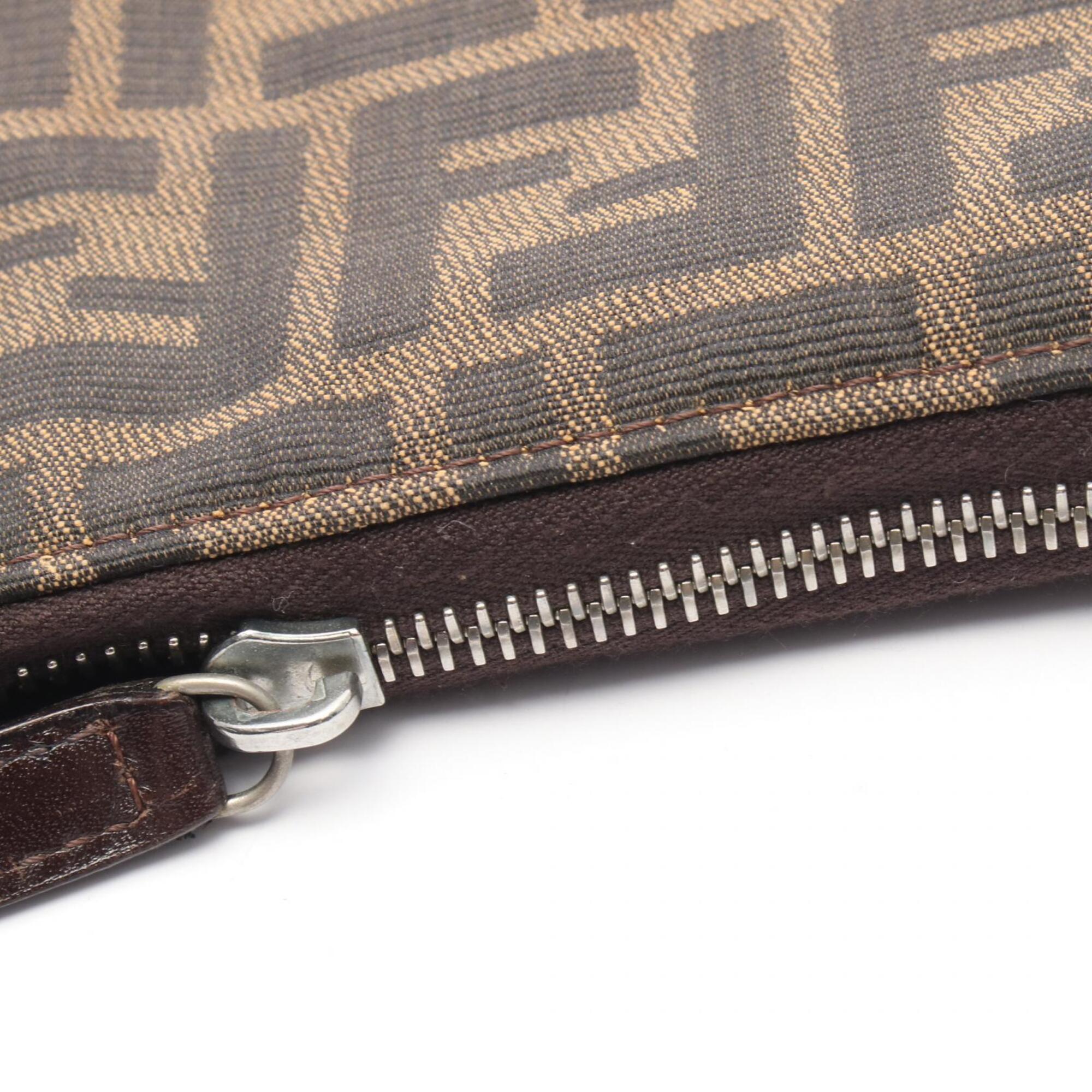 Fendi Brown Canvas Leather Handbag Shoulder Bag (Pre-Owned)