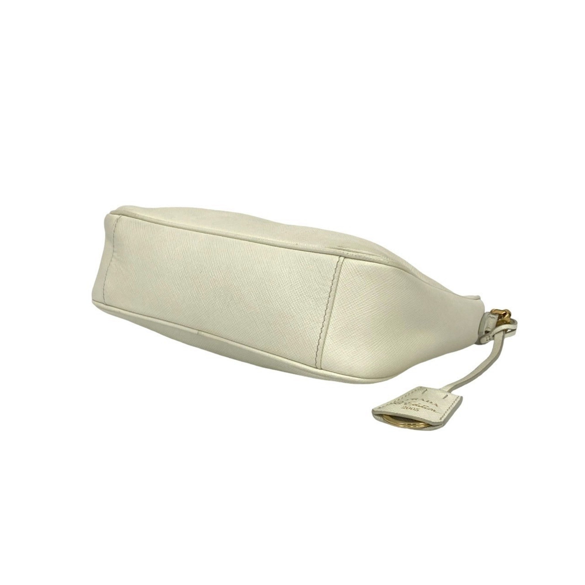 Prada White Leather Pochette Pouch Shoulder Bag (Pre-Owned)