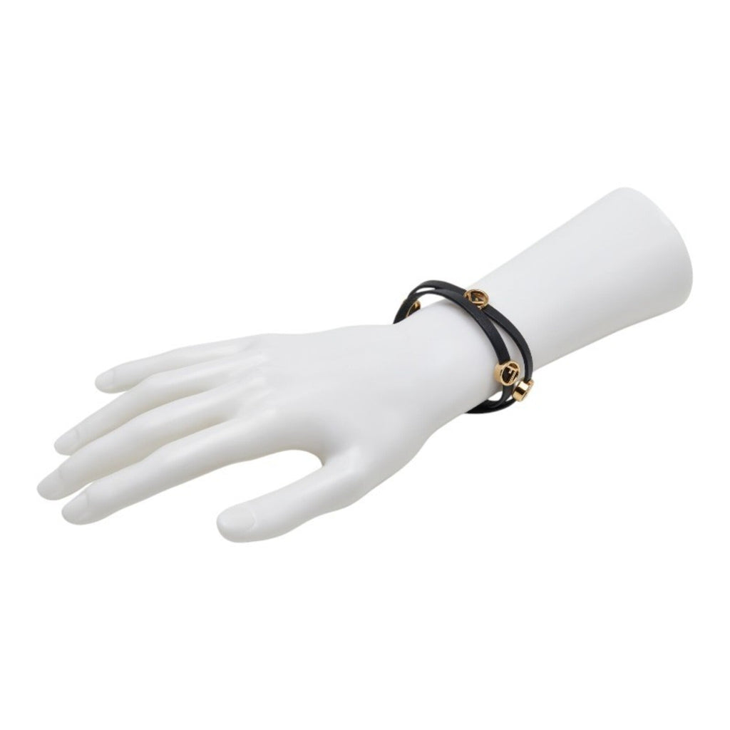 Fendi Gold Black Leather Charm Bracelet (Pre-Owned)