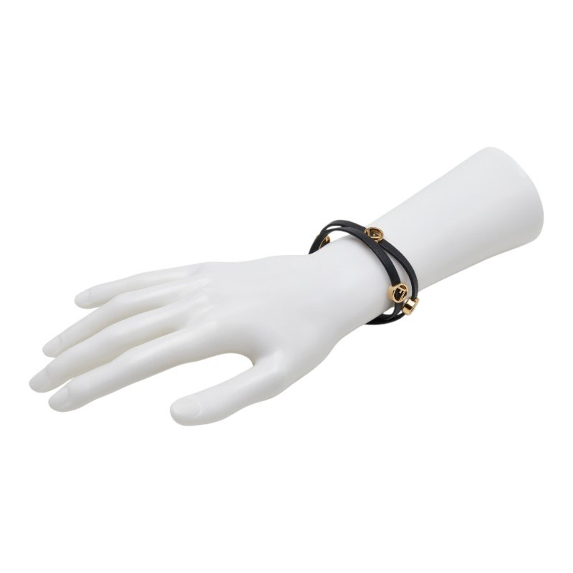 Fendi Gold Black Leather Charm Bracelet (Pre-Owned)