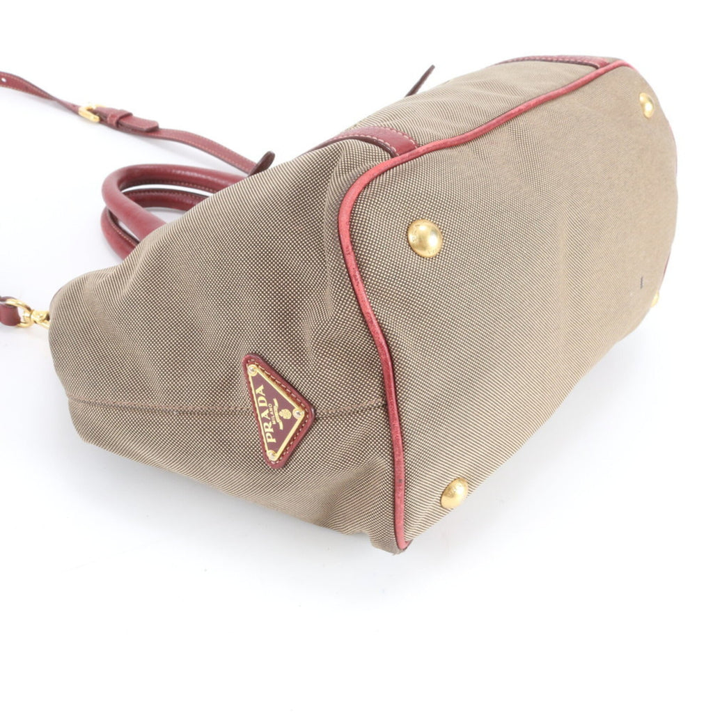 Prada Beige Red Color Leather Handbag Shoulder Bag Tote Bag (Pre-Owned)