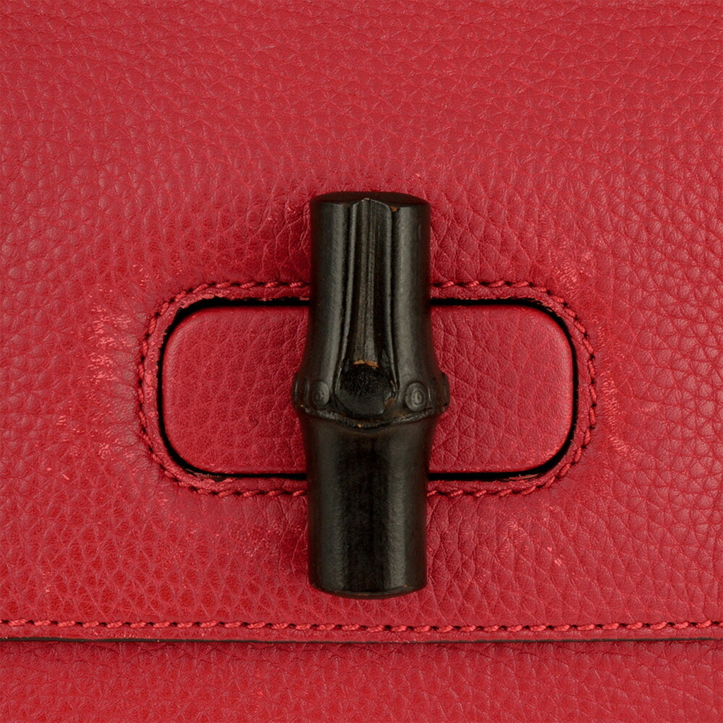Gucci Daily Red Color Leather Bamboo Handbag (Pre-Owned)