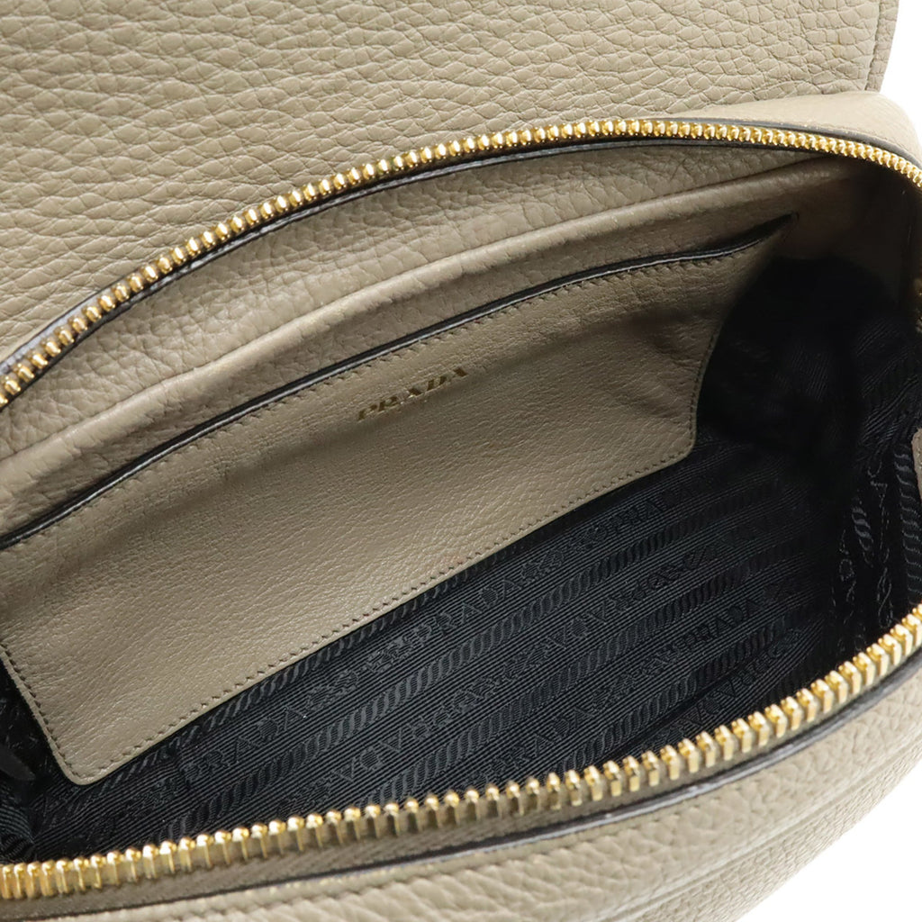 Prada Gray Leather Pochette Shoulder Bag (Pre-Owned)
