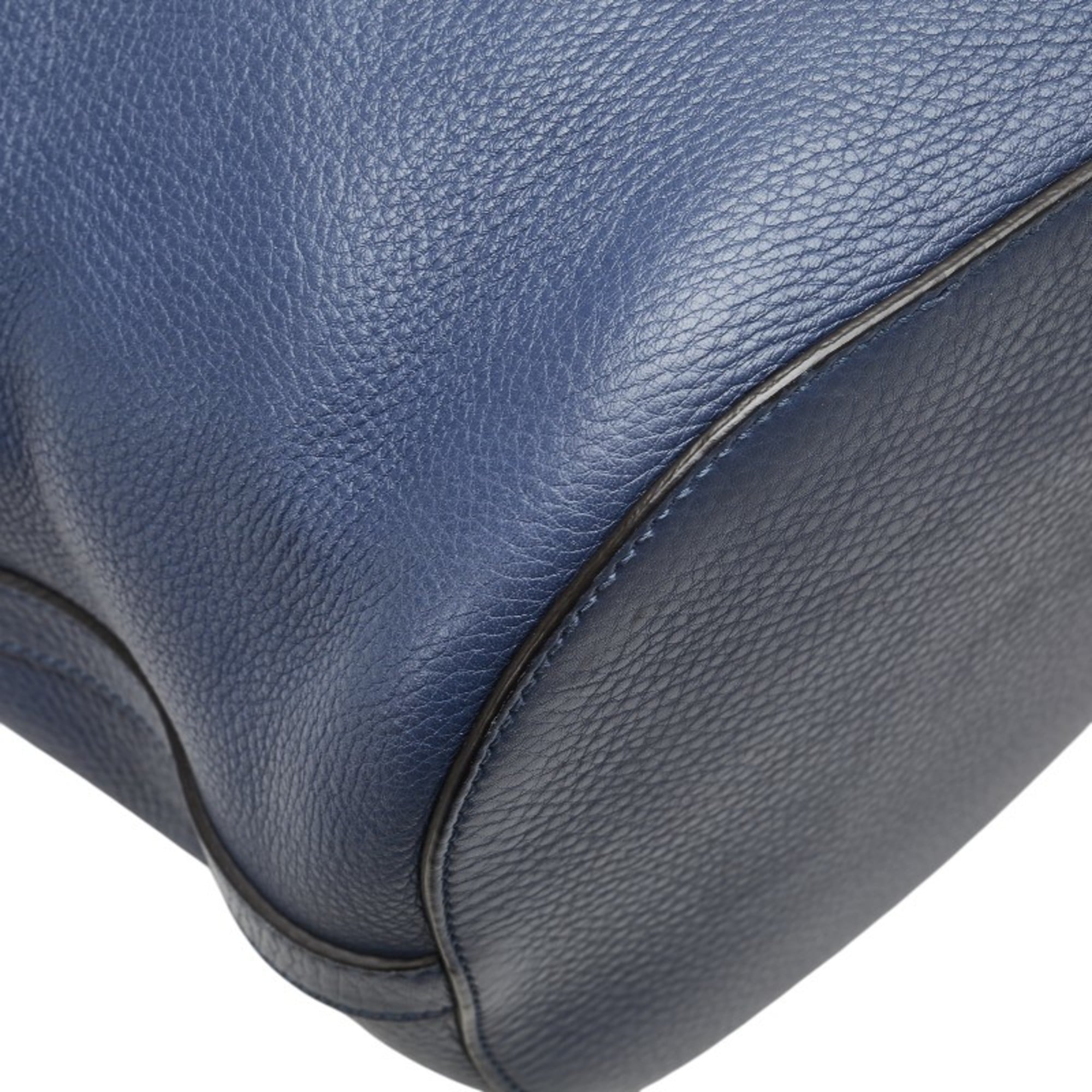 Gucci Bamboo Navy Leather Handbag Shoulder Bag (Pre-Owned)