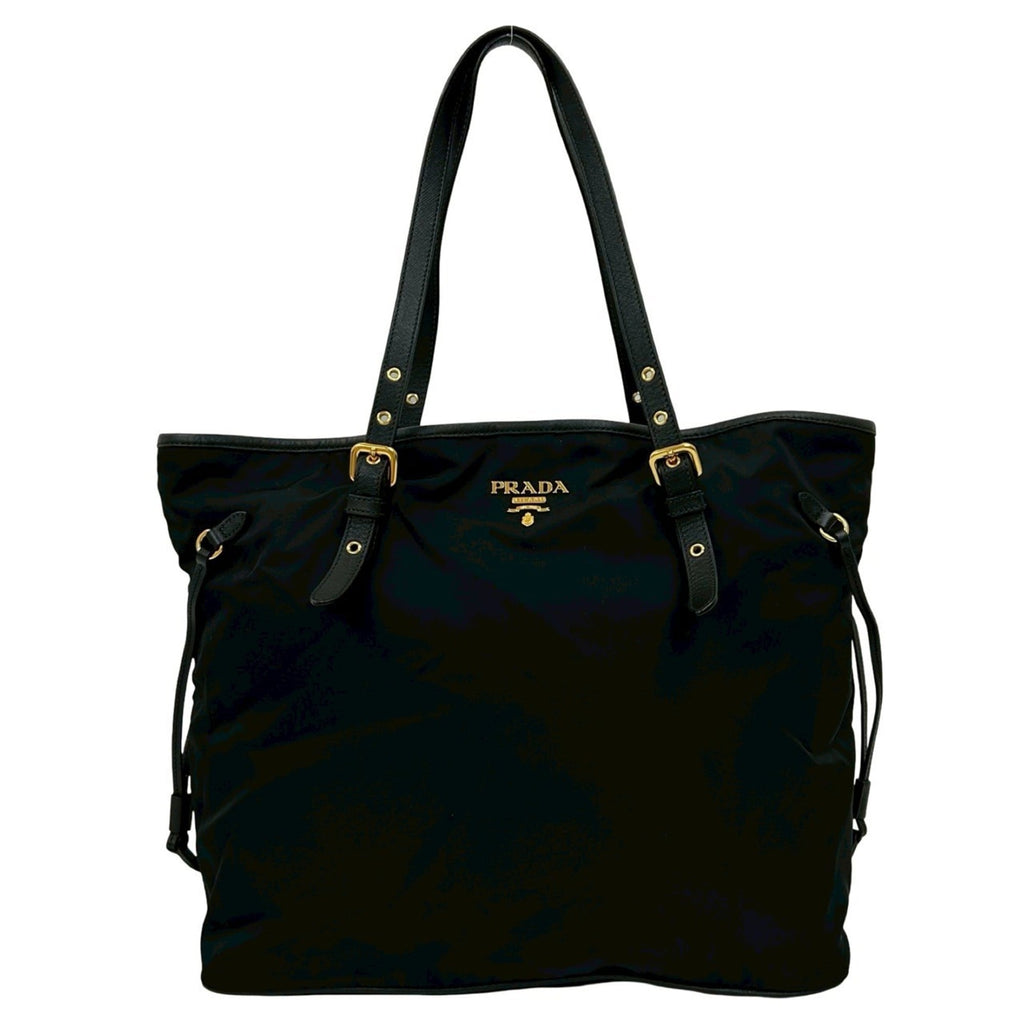 Prada Black Nylon Leather Shoulder Bag Tote Bag (Pre-Owned)